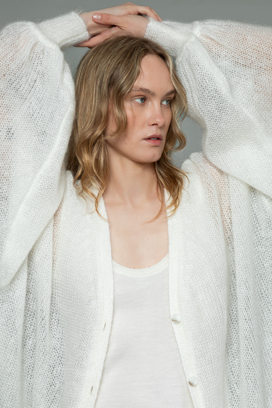 PEARL MOHAIR AND SILK CARDIGAN