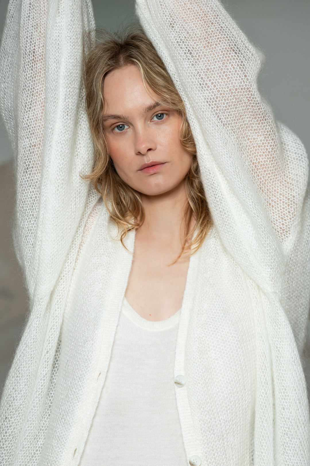 PEARL MOHAIR AND SILK CARDIGAN