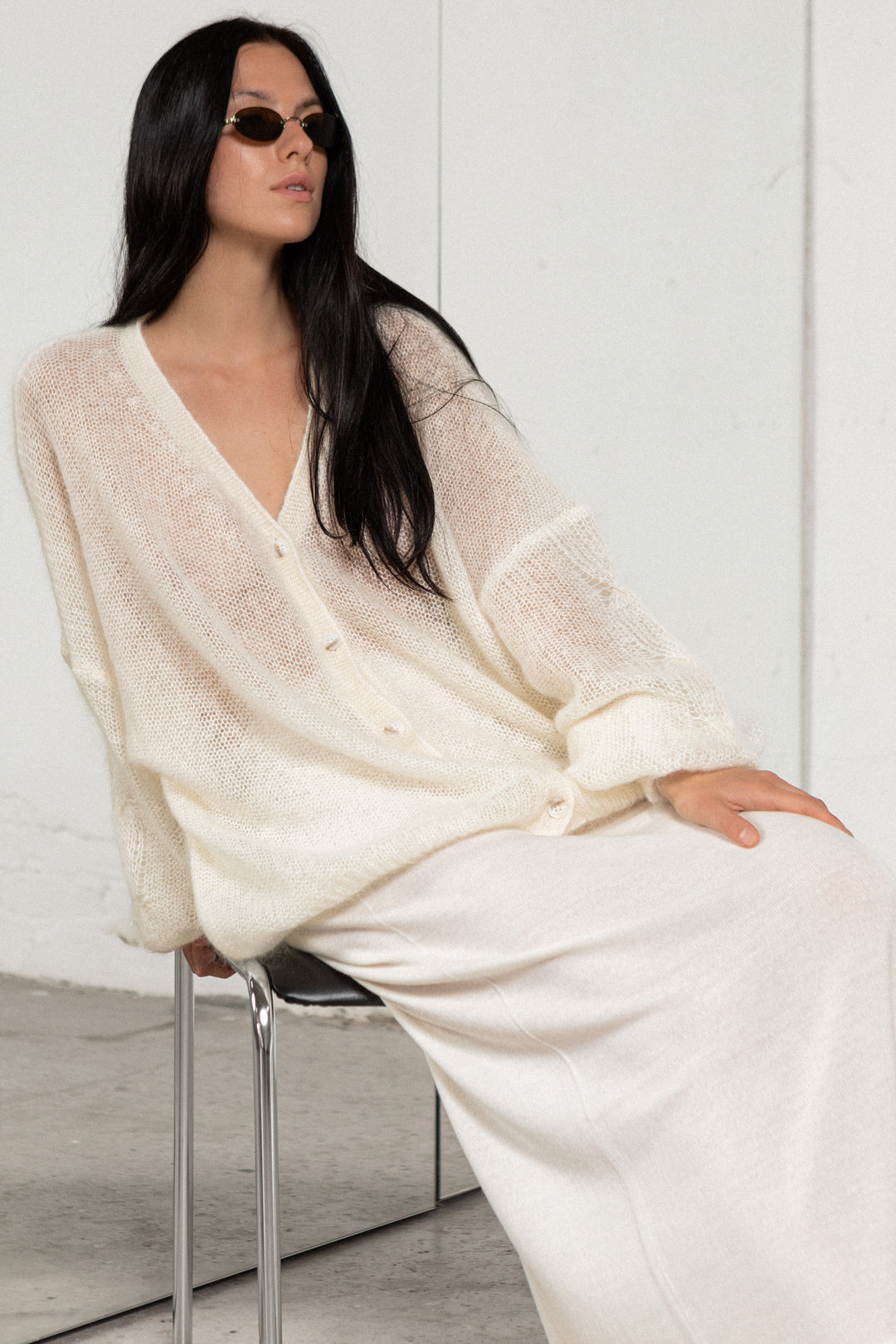 PEARL MOHAIR AND SILK CARDIGAN