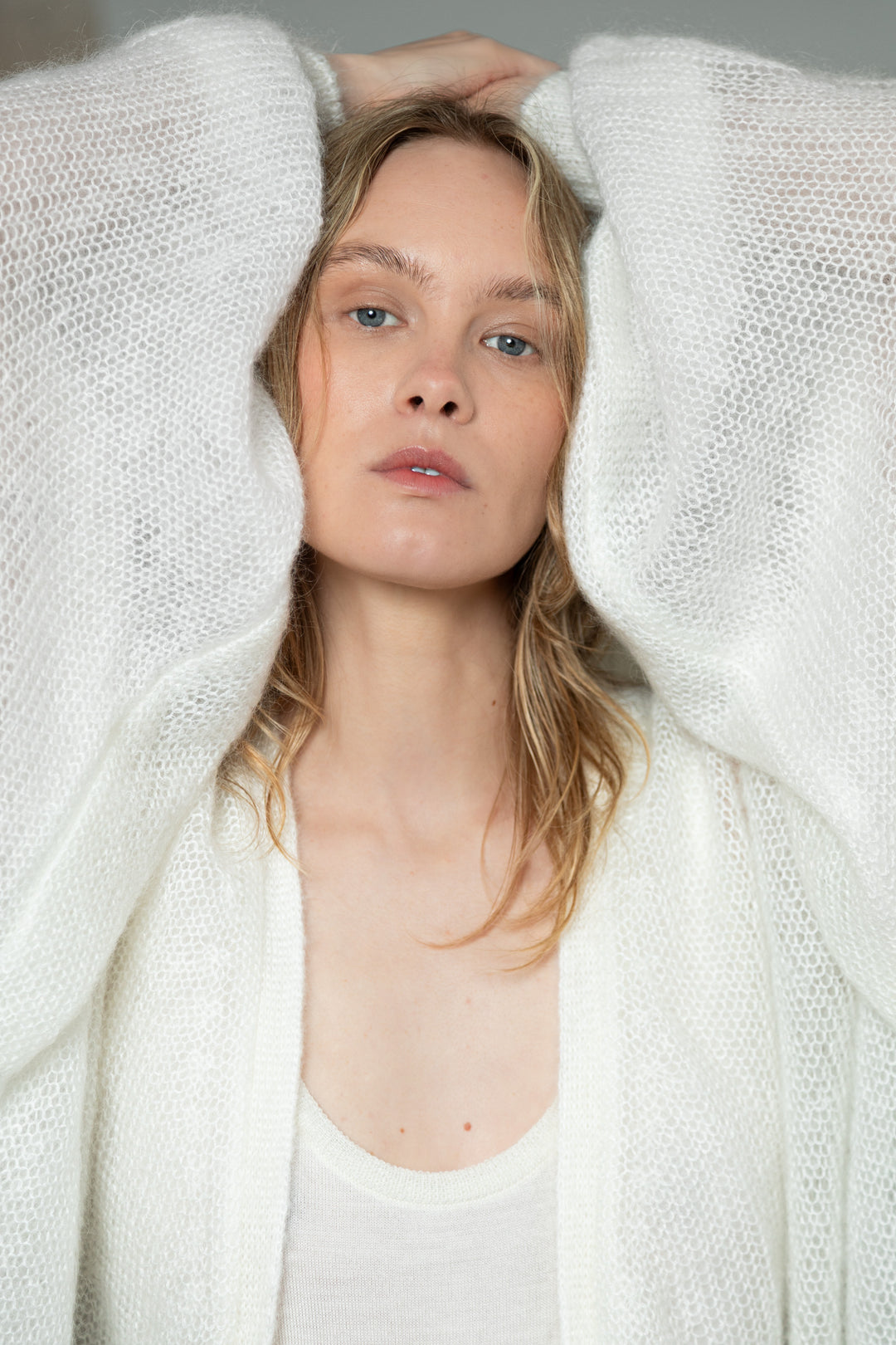 PEARL MOHAIR AND SILK CARDIGAN