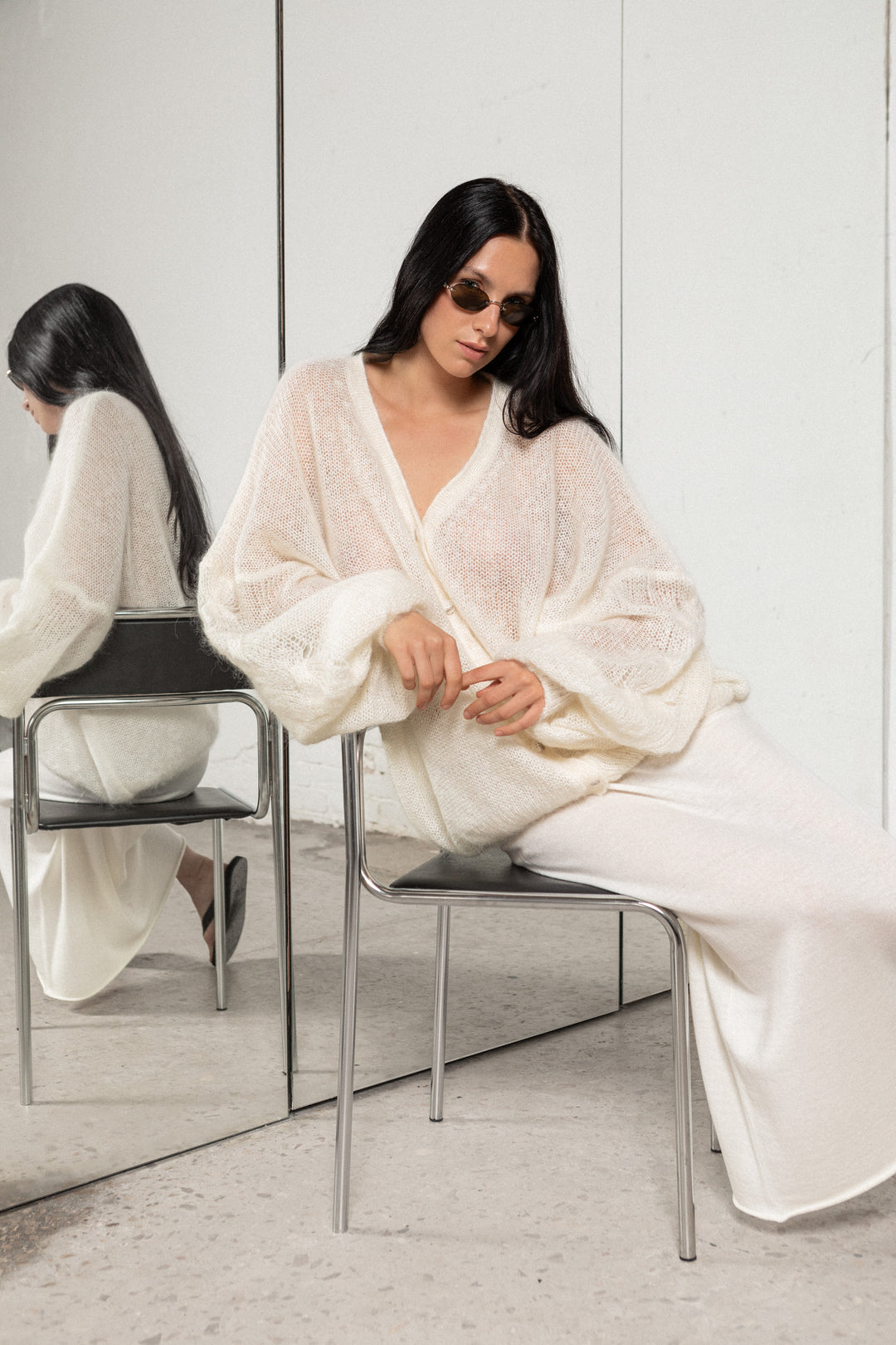 PEARL MOHAIR AND SILK CARDIGAN