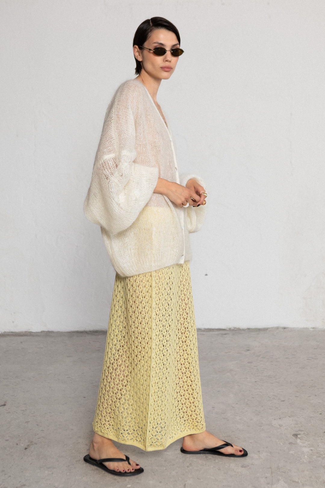 PEARL MOHAIR AND SILK CARDIGAN