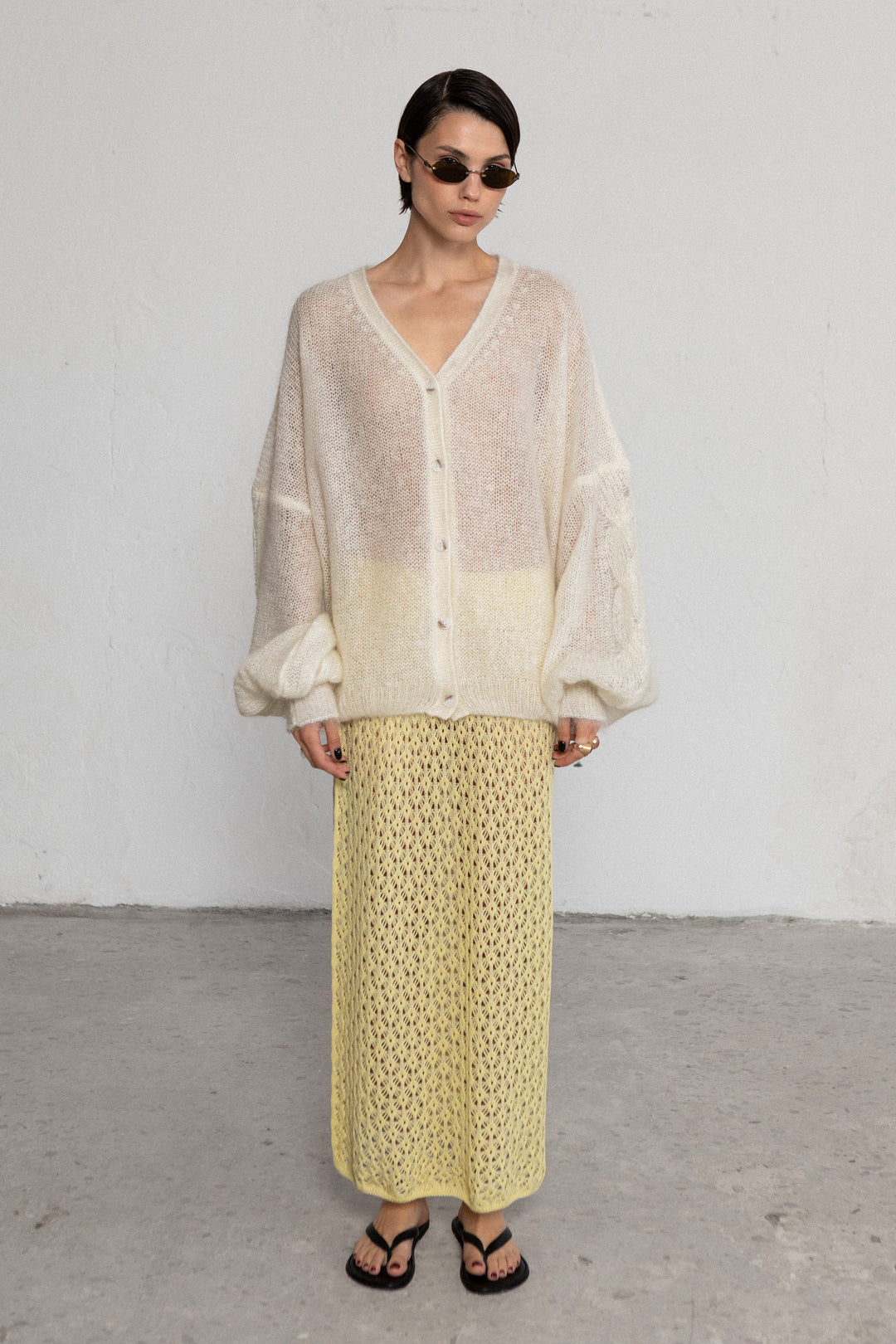 PEARL MOHAIR AND SILK CARDIGAN