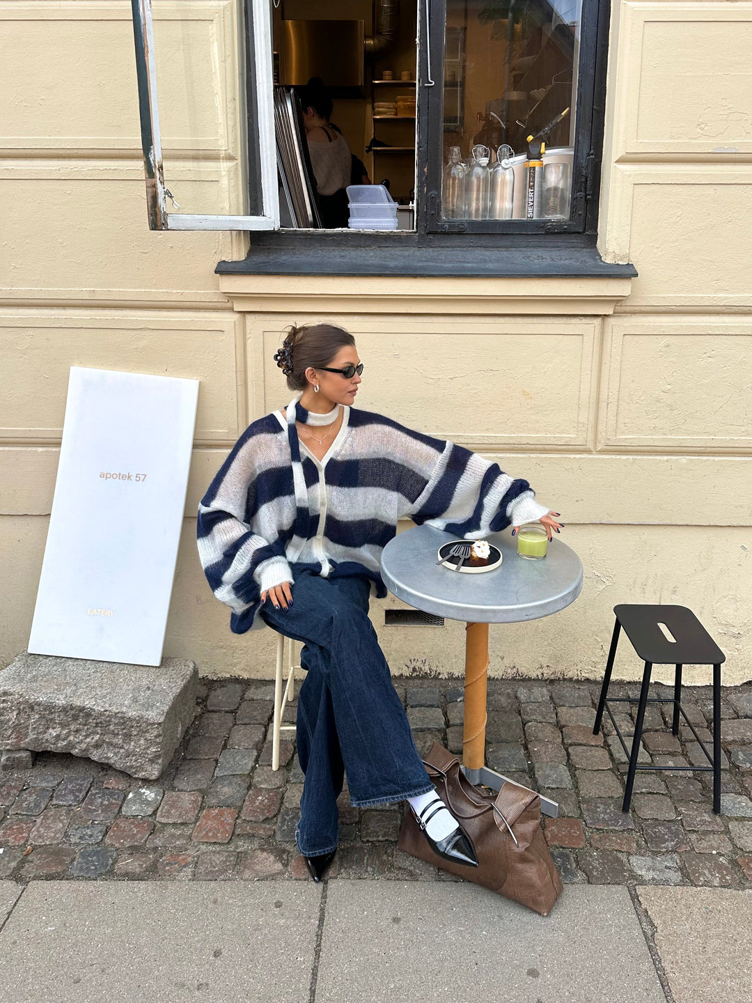 PEARL/NAVY STRIPED MOHAIR AND SILK CARDIGAN for lovers and trees