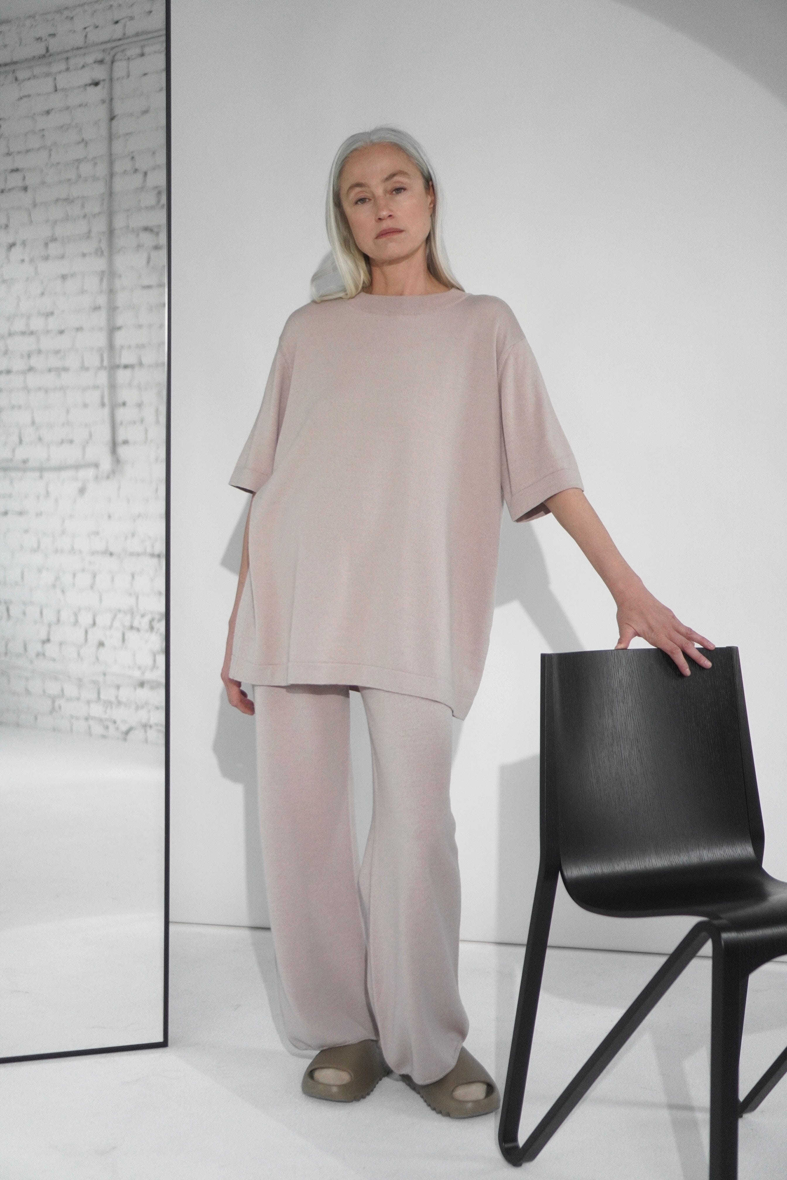 POWDER EXTRA FINE MERINO WOOL T-SHIRT AND TROUSERS SET for lovers and trees 