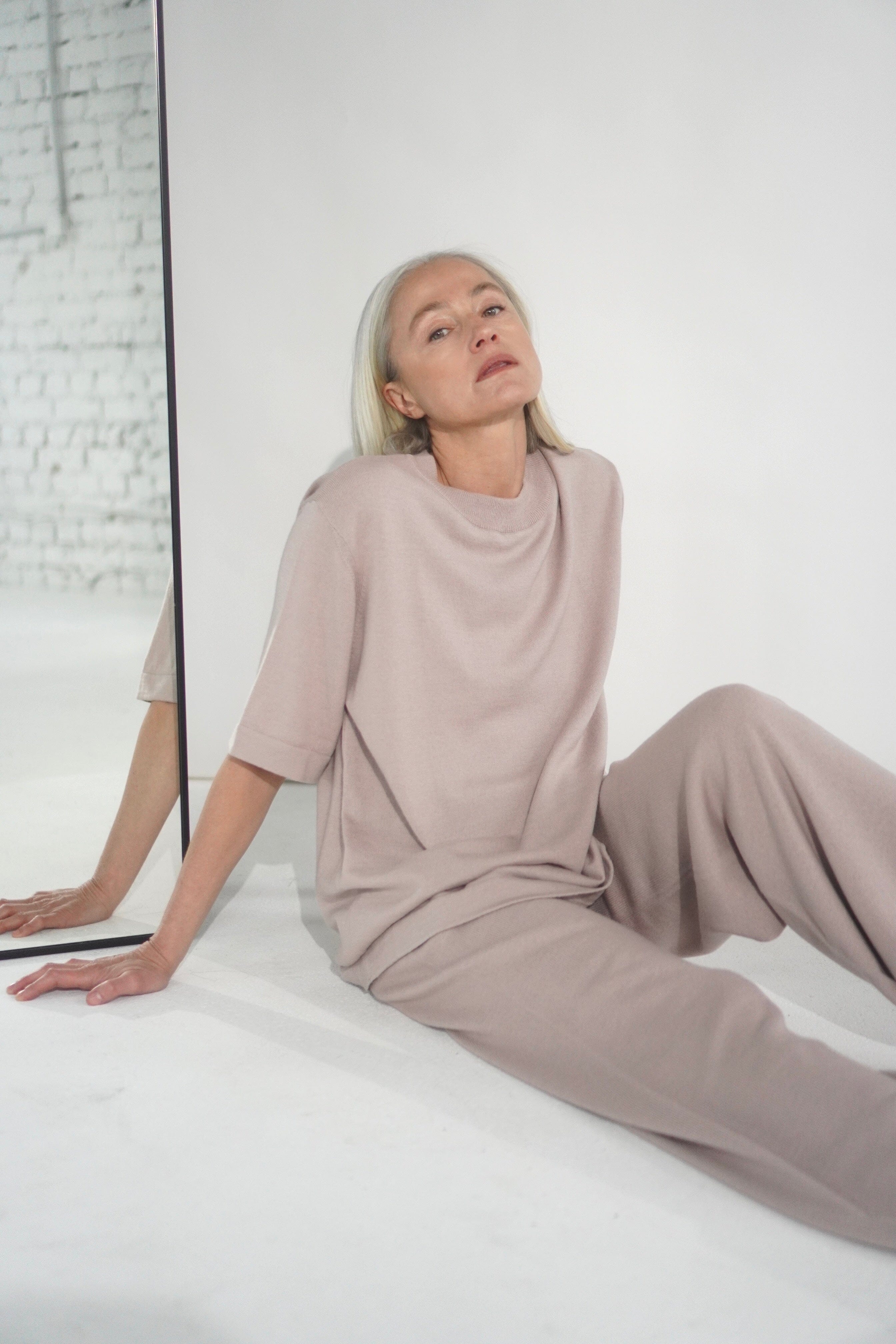 POWDER EXTRA FINE MERINO WOOL T-SHIRT AND TROUSERS SET for lovers and trees 