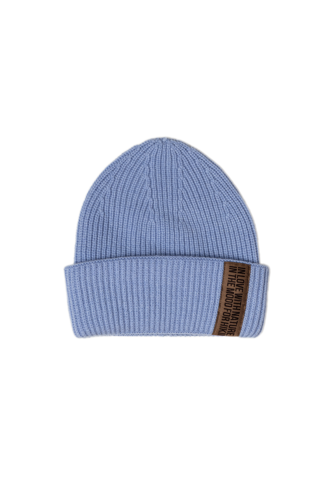 CLOUD BLUE LAMBWOOL BEANIE WITH CHOCOLATE LABEL