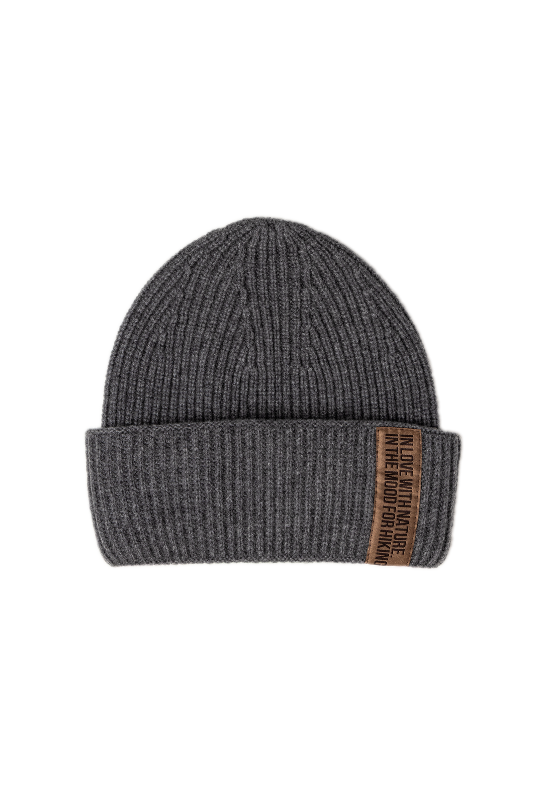 DARK GREY LAMBWOOL BEANIE WITH CHOCOLATE LABEL