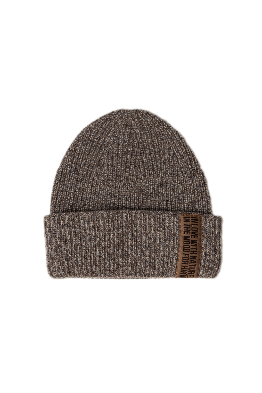 SAND MELANGE CASHMERE-MERINO WOOL BEANIE WITH CHOCOLATE LABEL