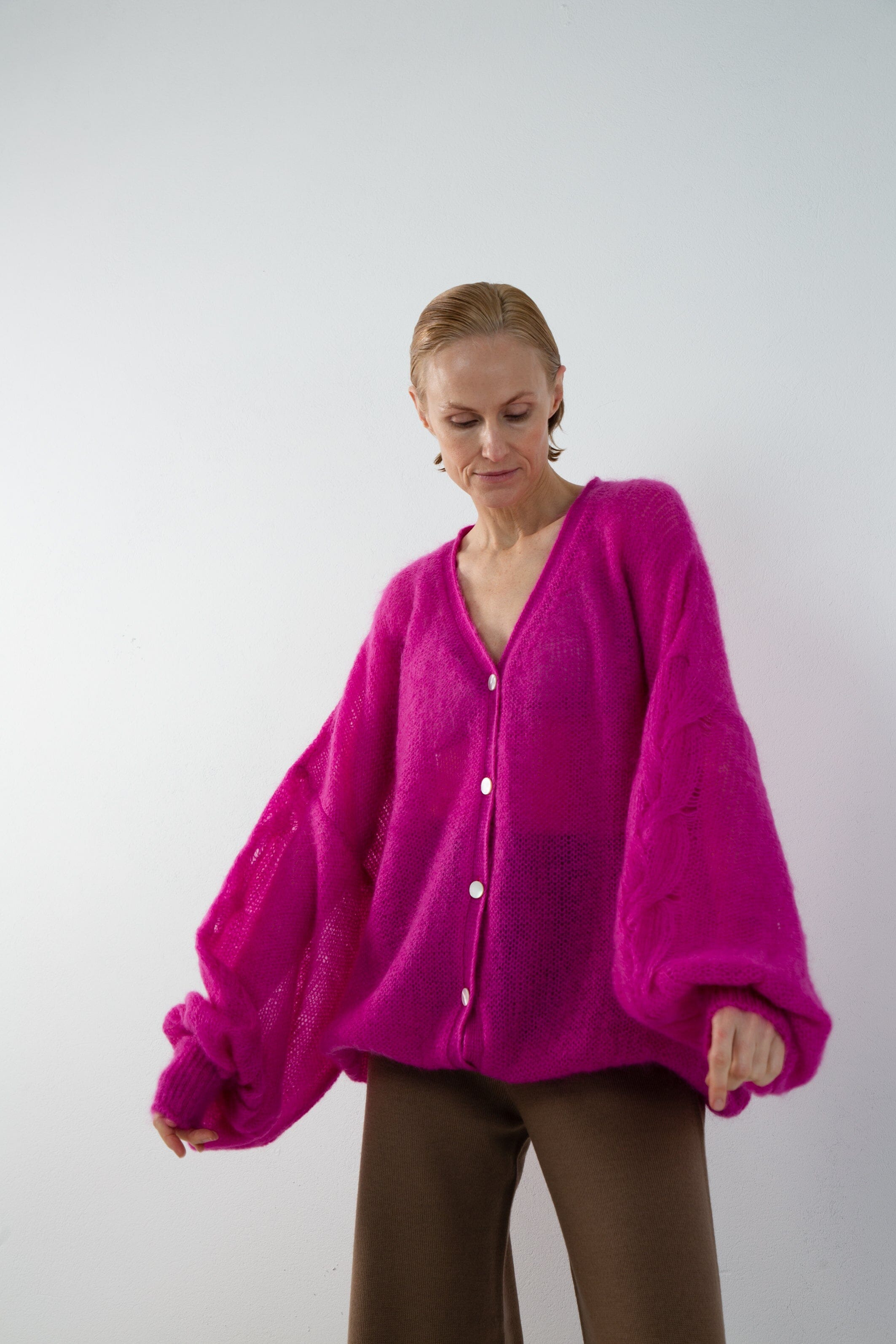FUCHSIA MOHAIR AND SILK CARDIGAN for lovers and trees ONE SIZE 