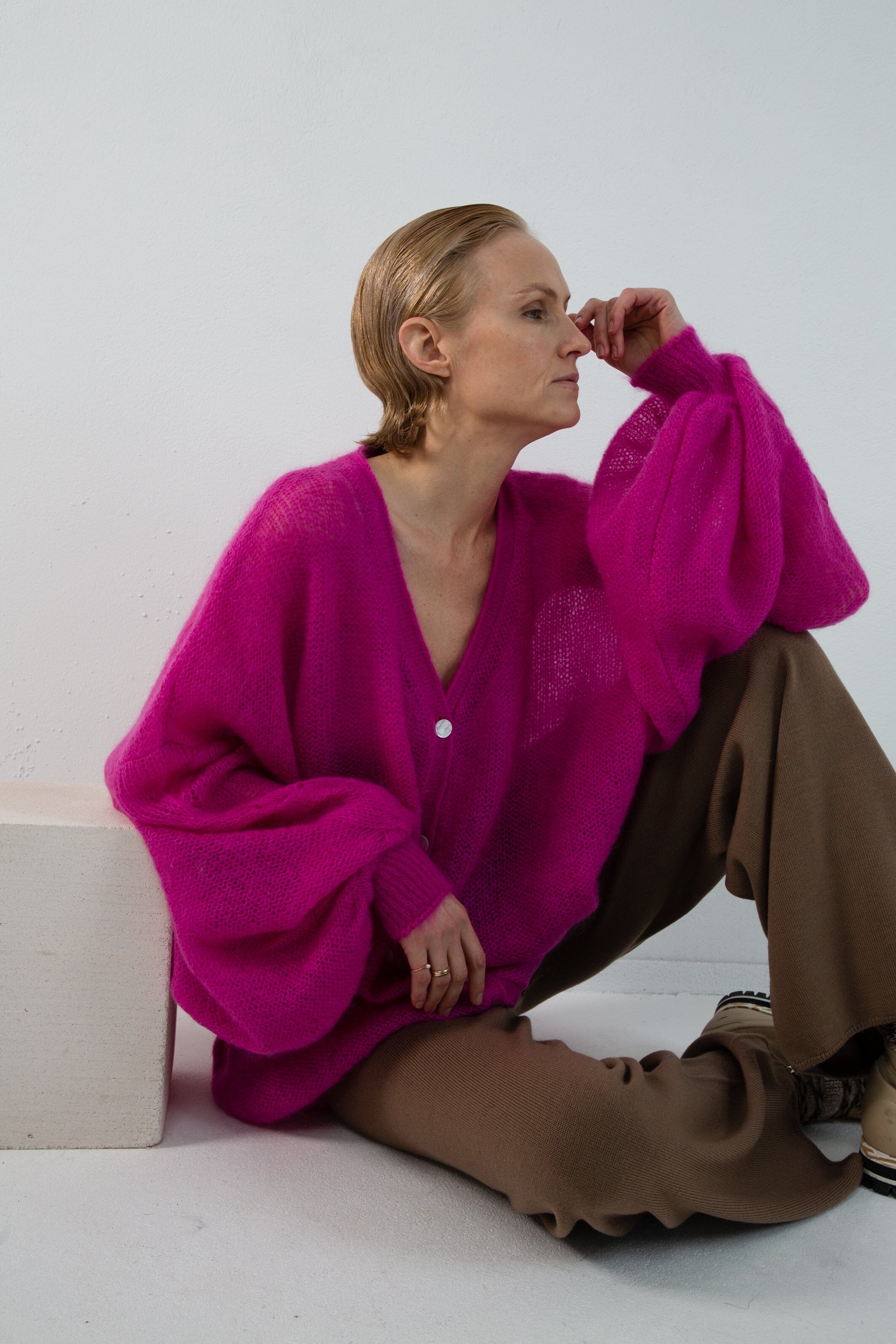 FUCHSIA MOHAIR AND SILK CARDIGAN for lovers and trees 