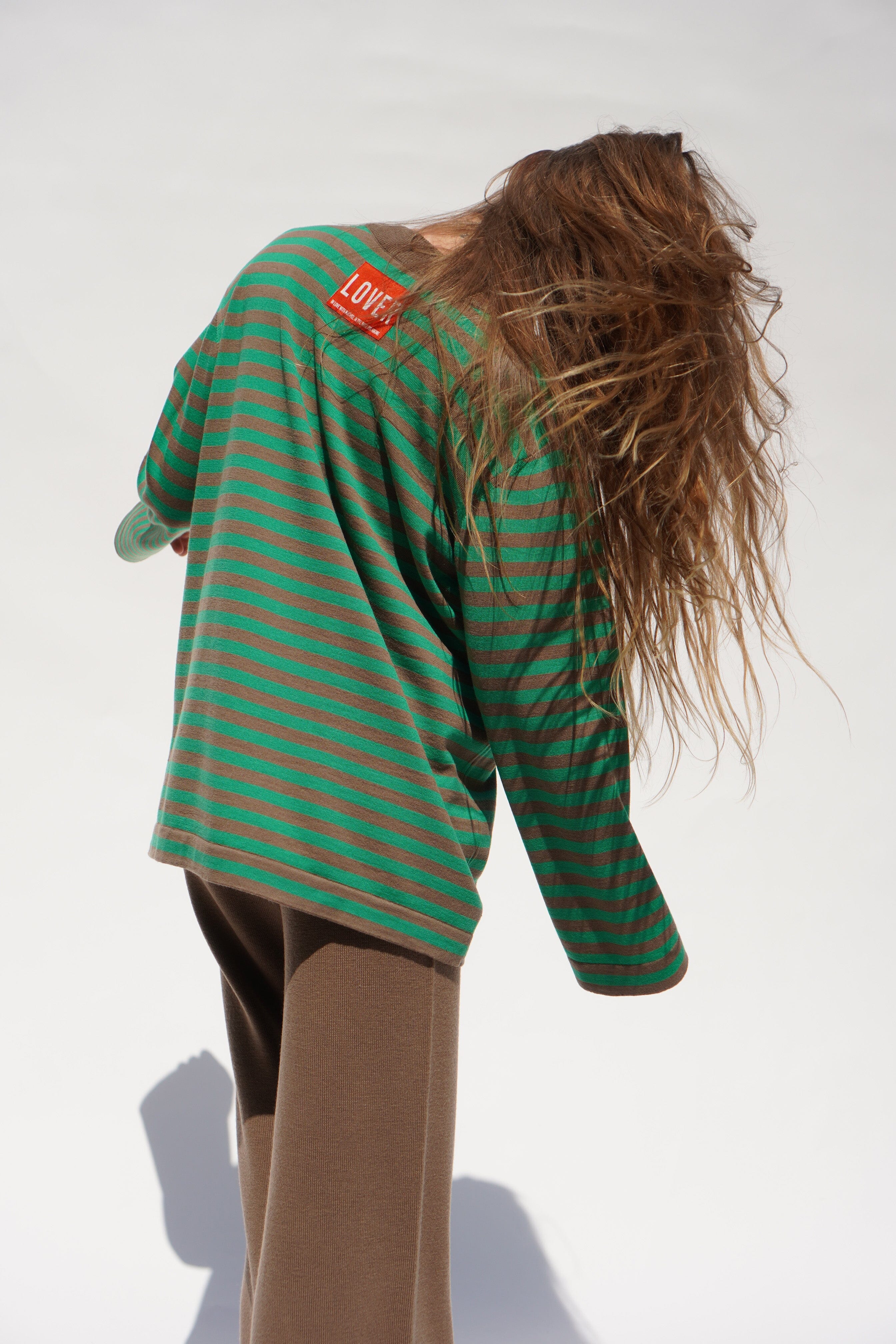 TRUFFLE/ELECTRIC GREEN EXTRA FINE MERINO WOOL SHIRT for lovers and trees 
