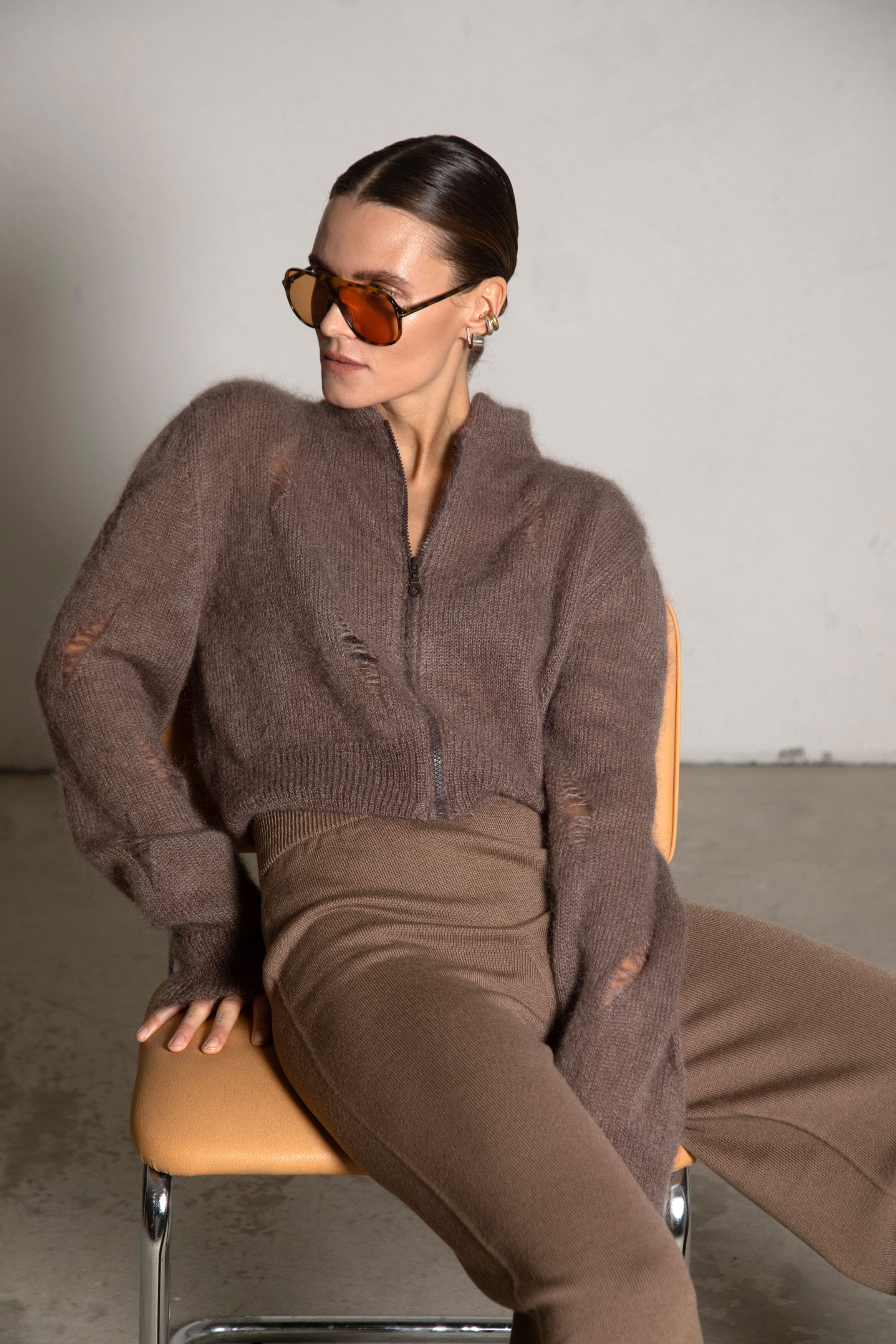 PRE-ORDER COCOA MOHAIR AND SILK CROPPED ZIP CARDIGAN for lovers and trees ONE SIZE 