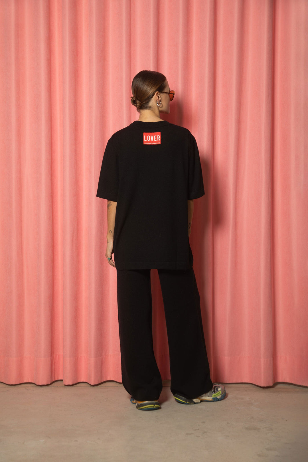 BLACK EXTRA FINE MERINO WOOL T-SHIRT AND TROUSERS SET for lovers and trees 