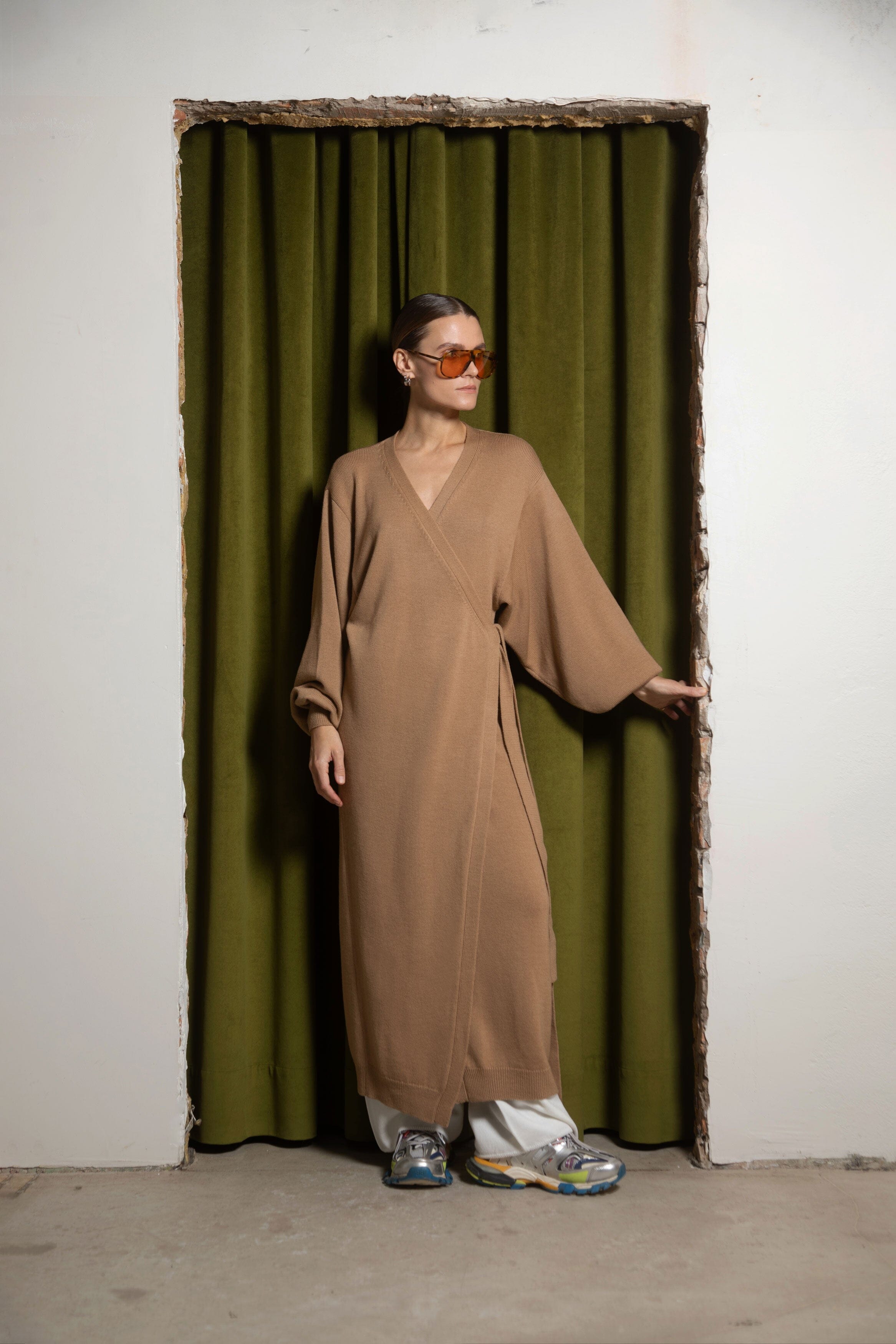 CAMEL MERINO WOOL WRAP DRESS for lovers and trees ONE SIZE 