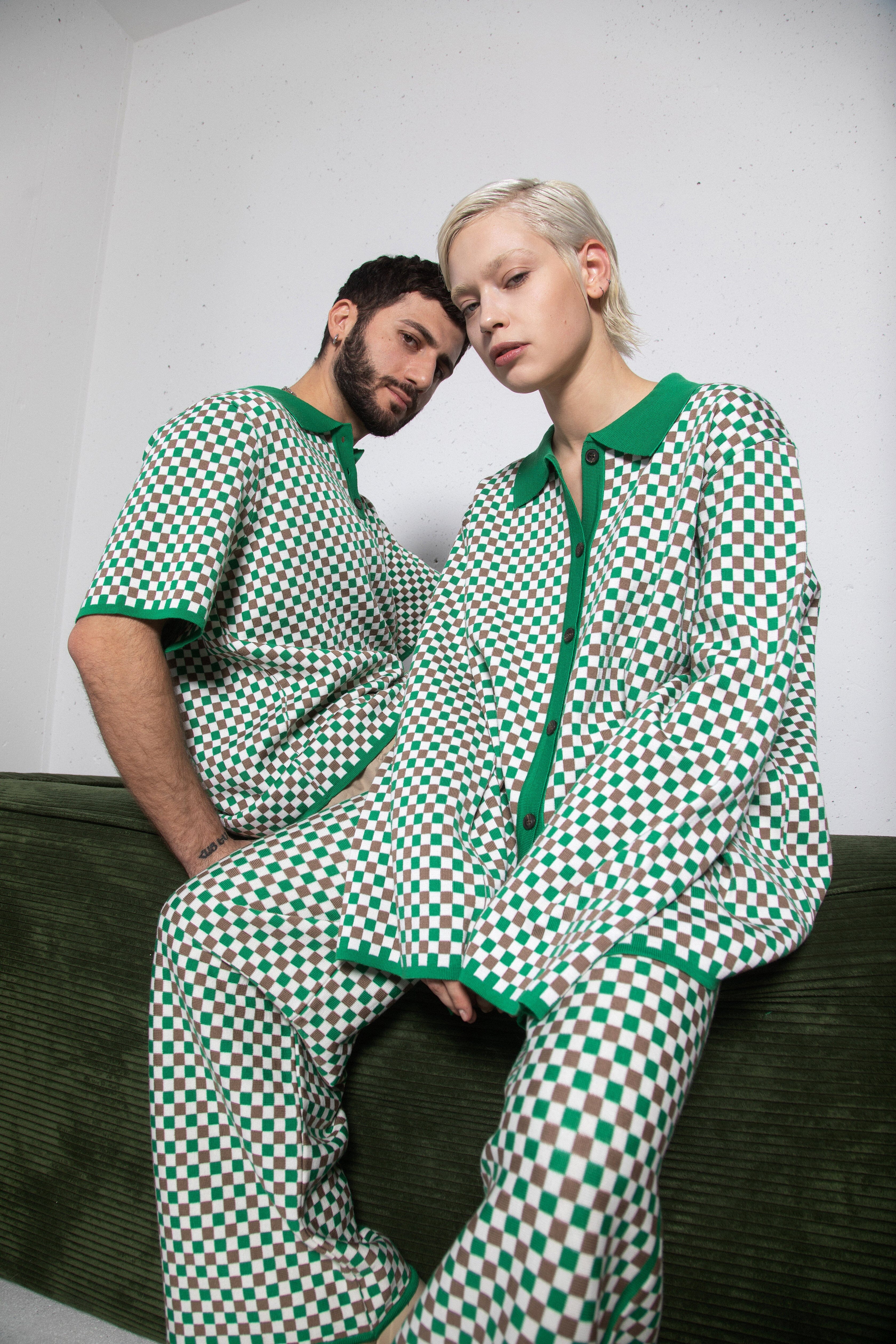 GREEN CHECKED EXTRA FINE MERINO WOOL POLO SHIRT for lovers and trees 