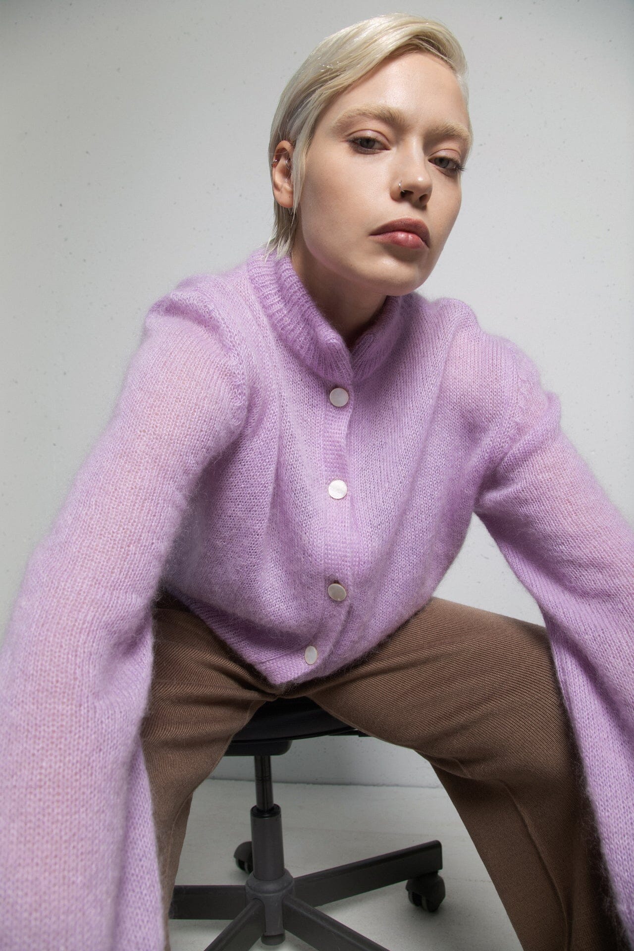 ORCHID BLOOM MOHAIR AND SILK BUTTON DOWN CROPPED CARDIGAN for lovers and trees 