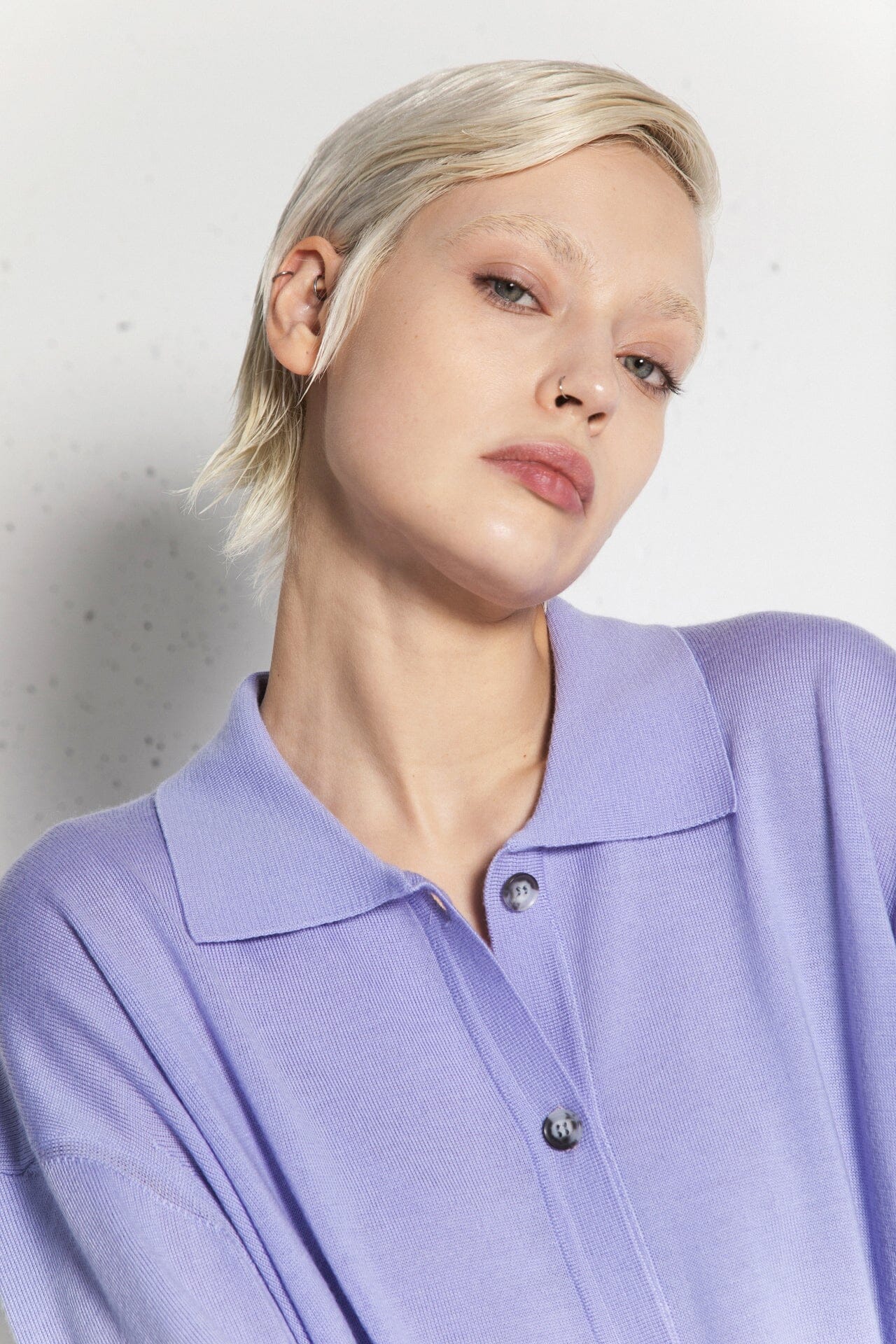 LILAC EXTRA FINE MERINO WOOL POLO SHIRT for lovers and trees 