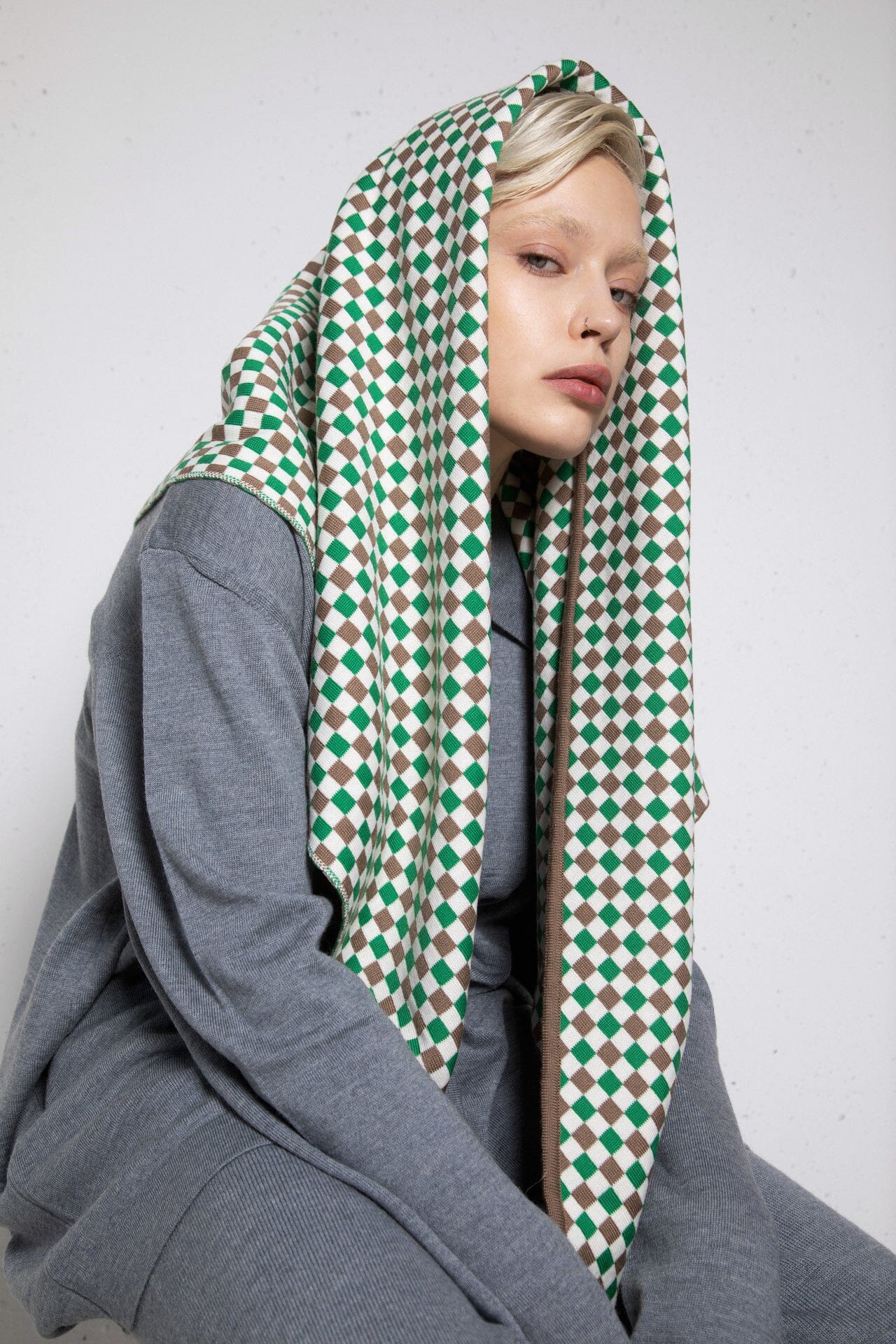 GREEN CHECKED EXTRA FINE MERINO WOOL SCARF for lovers and trees 