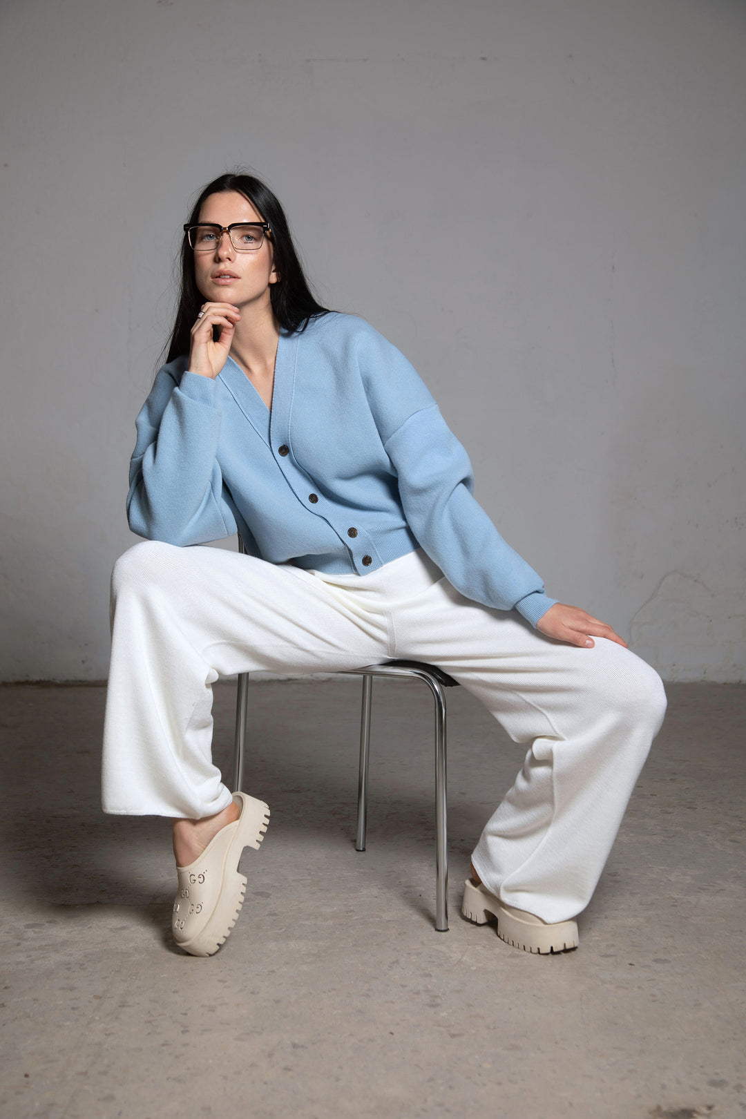 CLOUD BLUE LAMBSWOOL BOMBER JACKET