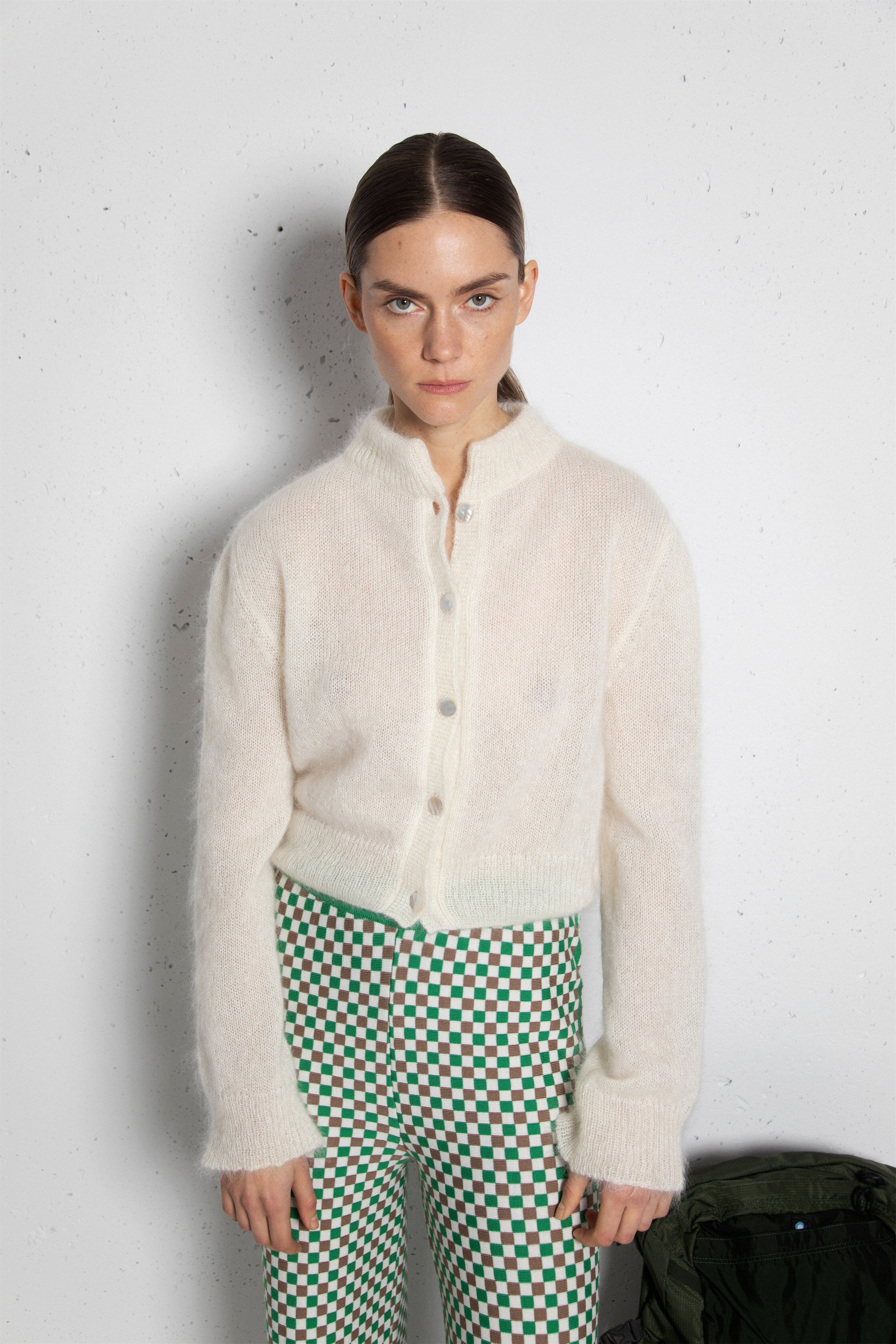 PEARL MOHAIR AND SILK BUTTON DOWN CROPPED CARDIGAN for lovers and trees 