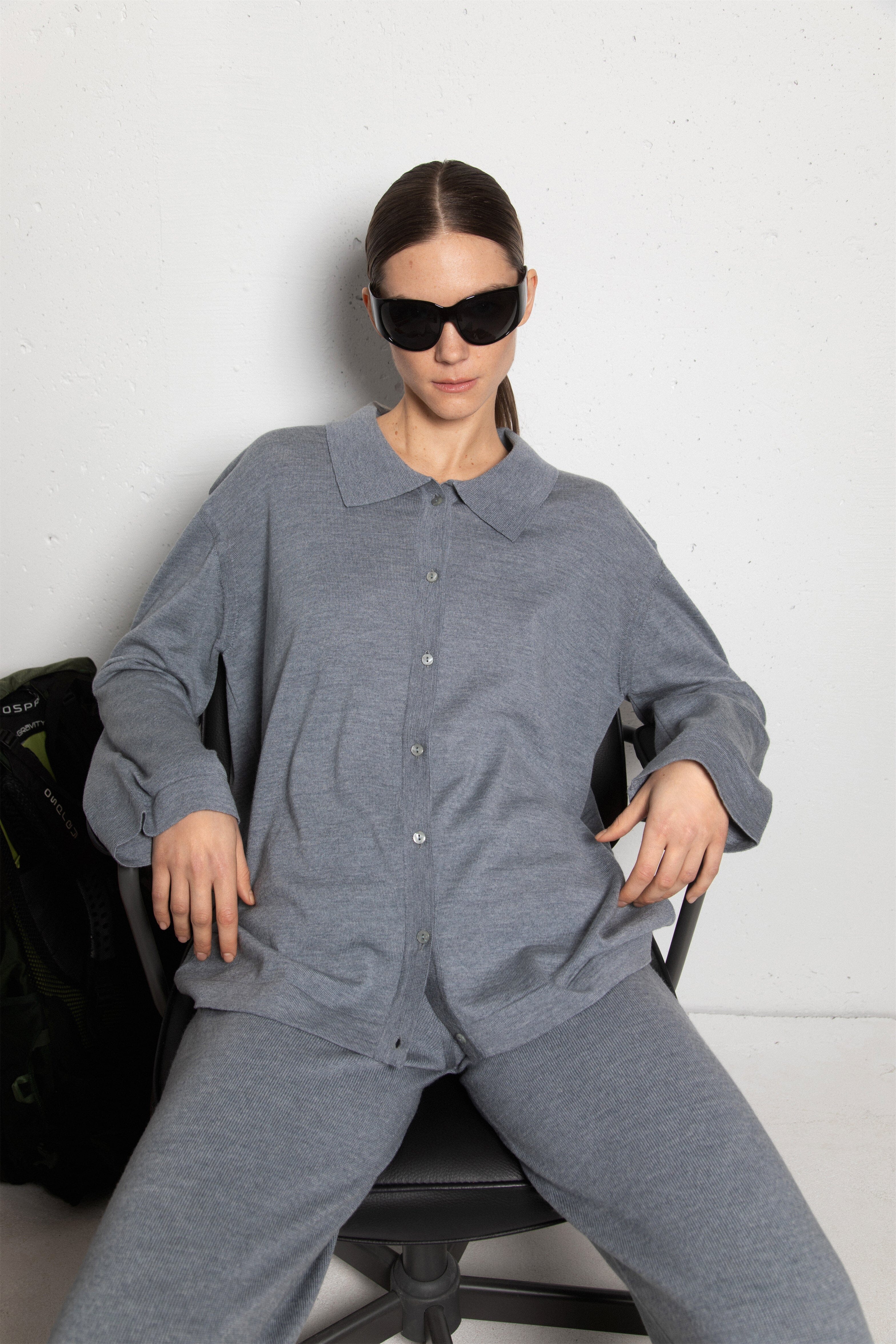 GREY EXTRA FINE MERINO WOOL POLO SHIRT AND TROUSERS SET for lovers and trees 