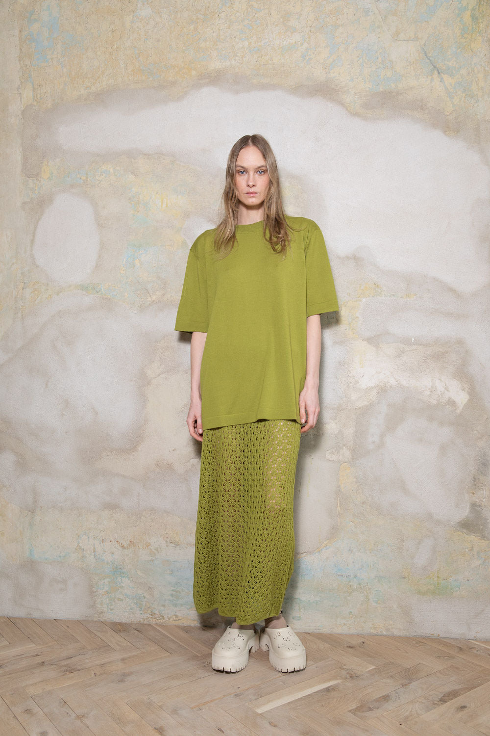 PEAR GREEN EXTRA FINE MERINO WOOL T-SHIRT