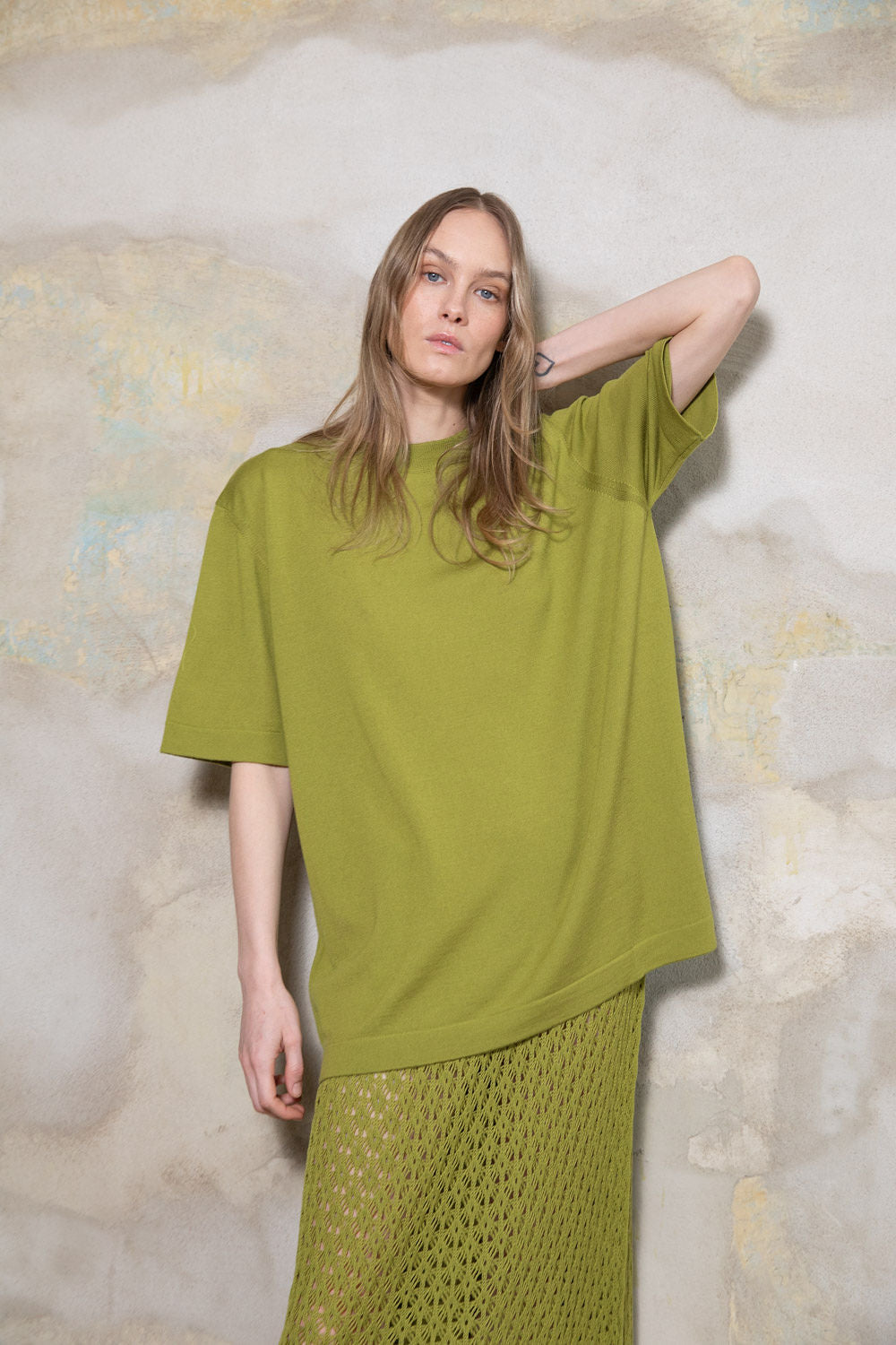 PEAR GREEN EXTRA FINE MERINO WOOL T-SHIRT