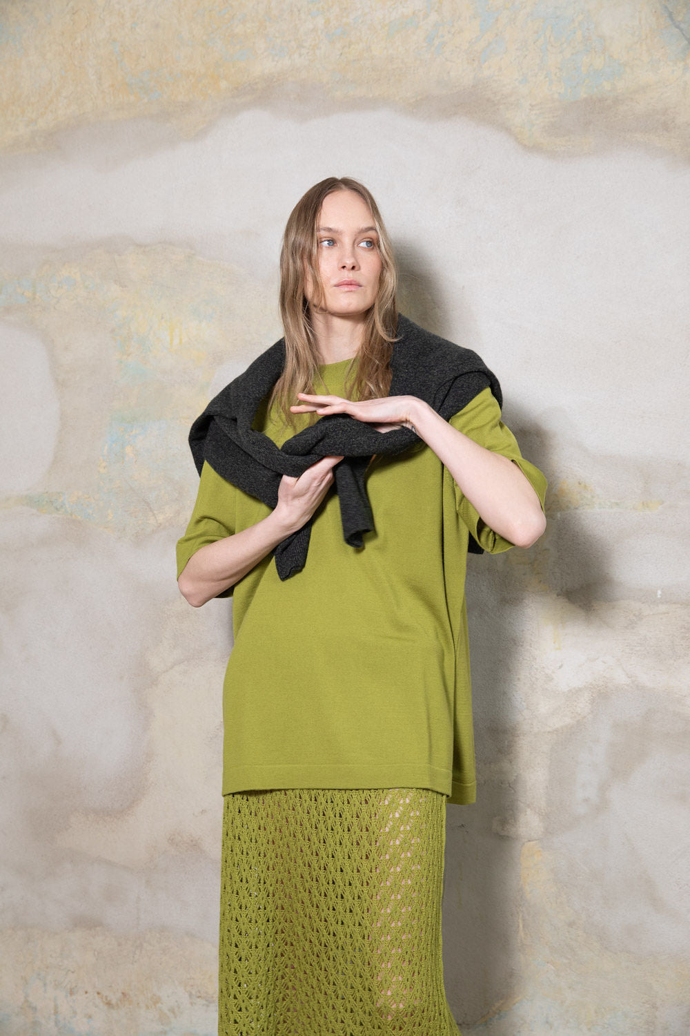 PEAR GREEN EXTRA FINE MERINO WOOL T-SHIRT