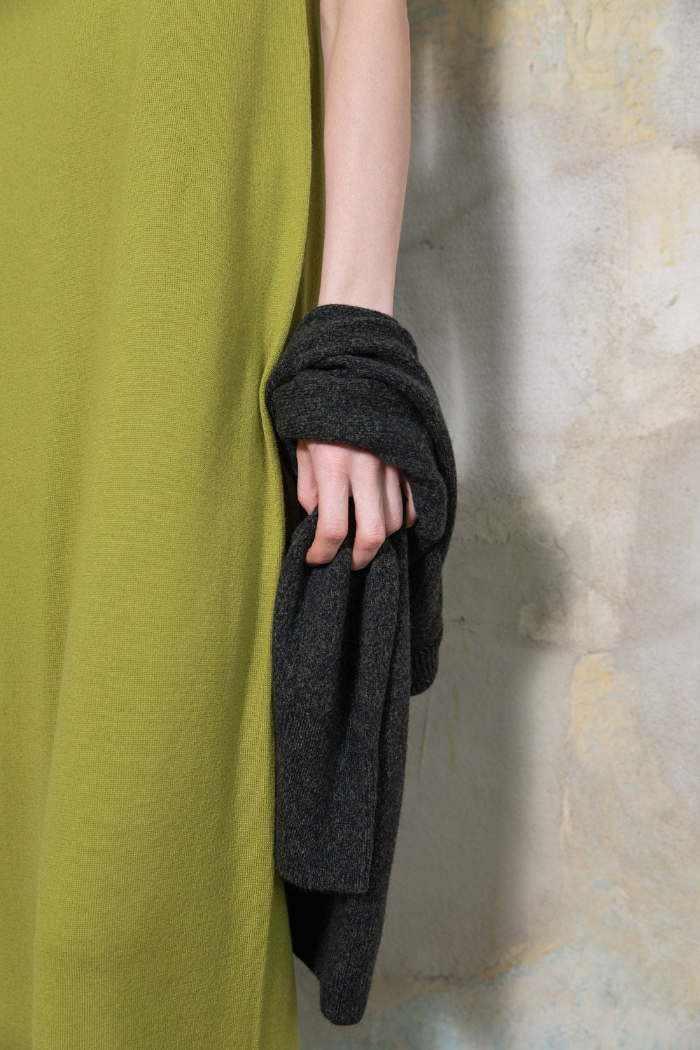 PEAR GREEN SHEER-KNIT EXTRA FINE MERINO WOOL DRESS