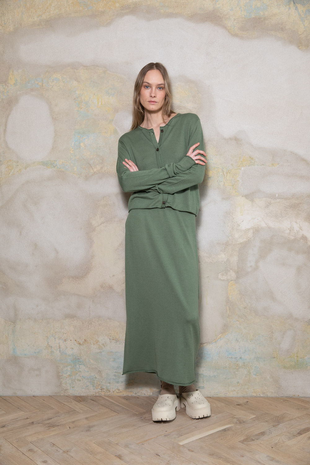 SEA GREEN EXTRA FINE MERINO WOOL BUTTON-UP MINI CARDIGAN