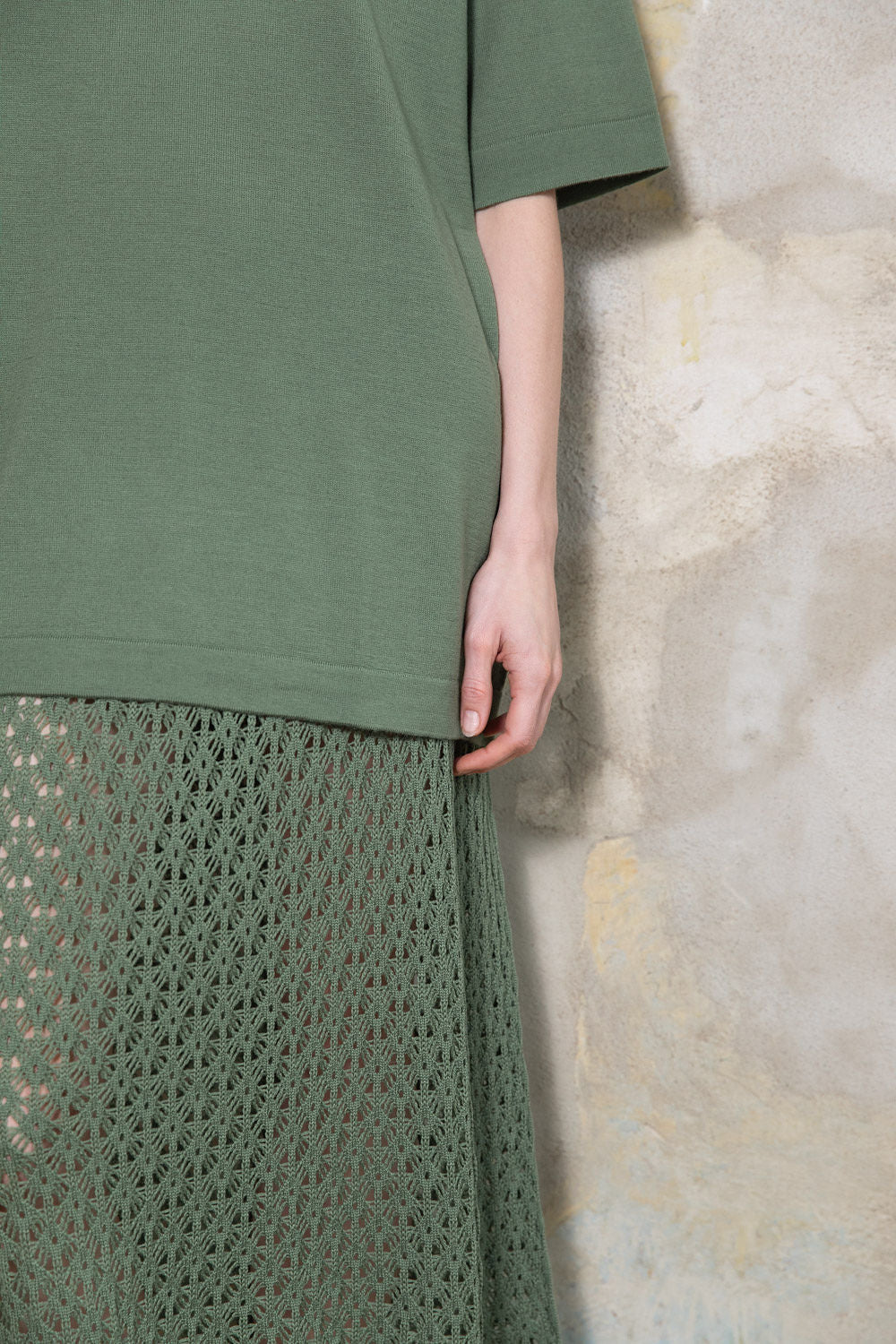SEA GREEN EXTRA FINE MERINO WOOL LACE SKIRT