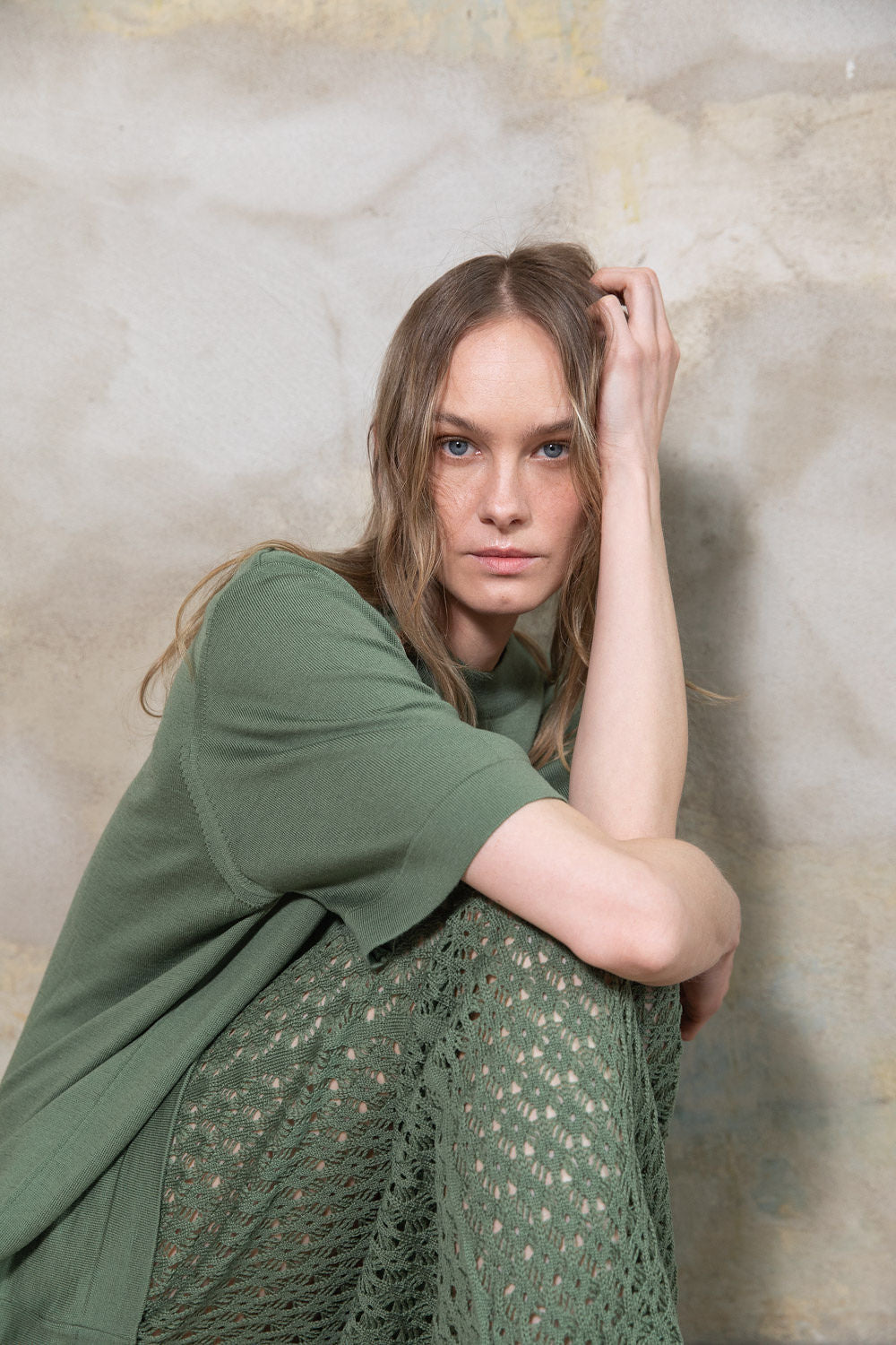 SEA GREEN EXTRA FINE MERINO WOOL LACE SKIRT