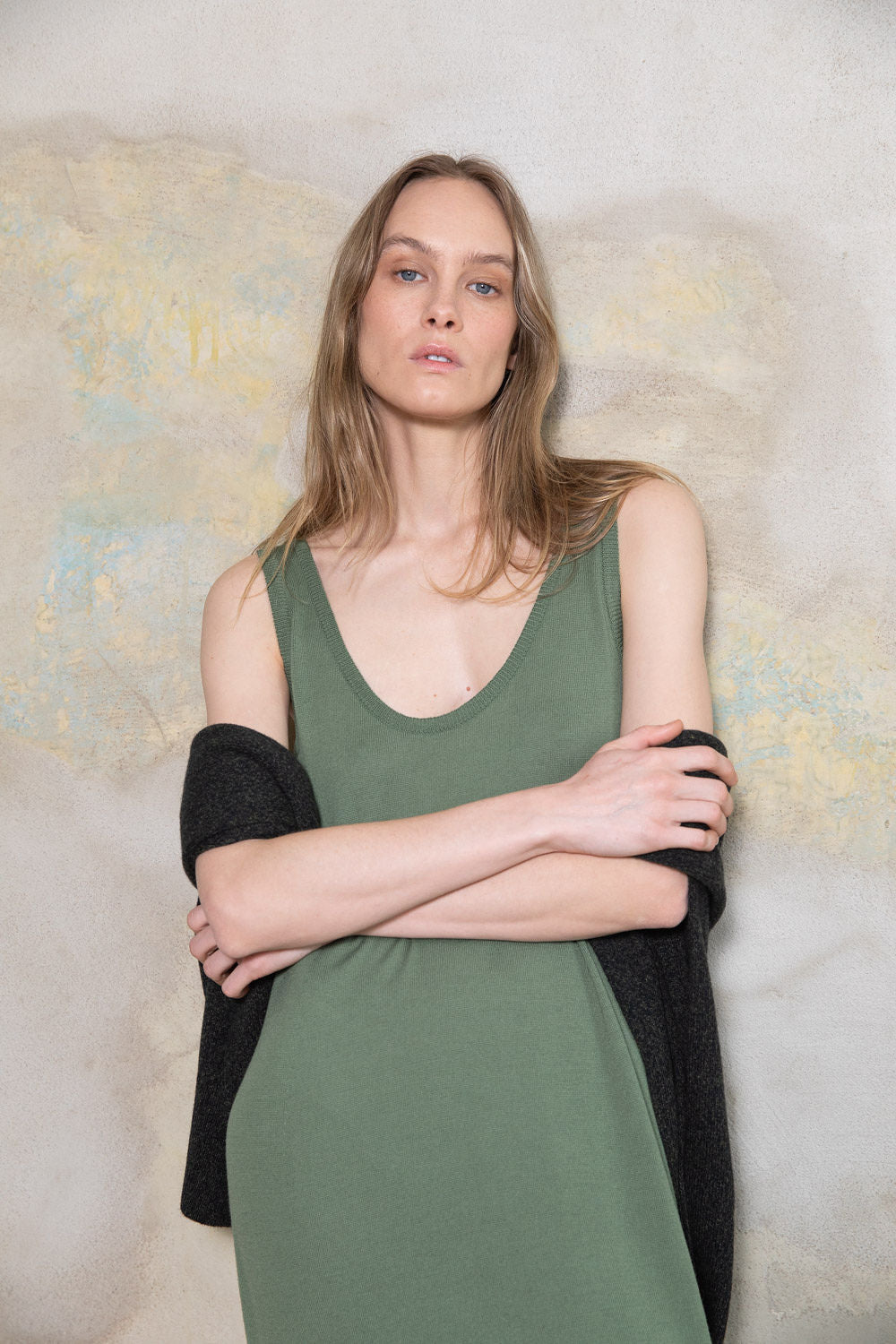 SEA GREEN SHEER-KNIT EXTRA FINE MERINO WOOL DRESS