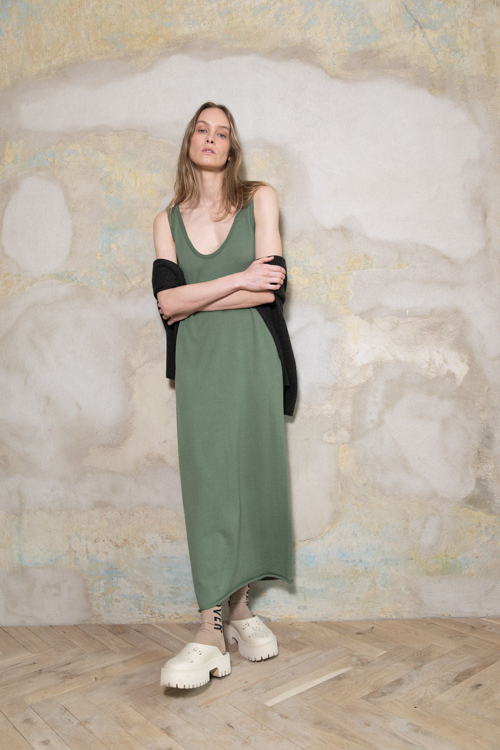 SEA GREEN SHEER-KNIT EXTRA FINE MERINO WOOL DRESS