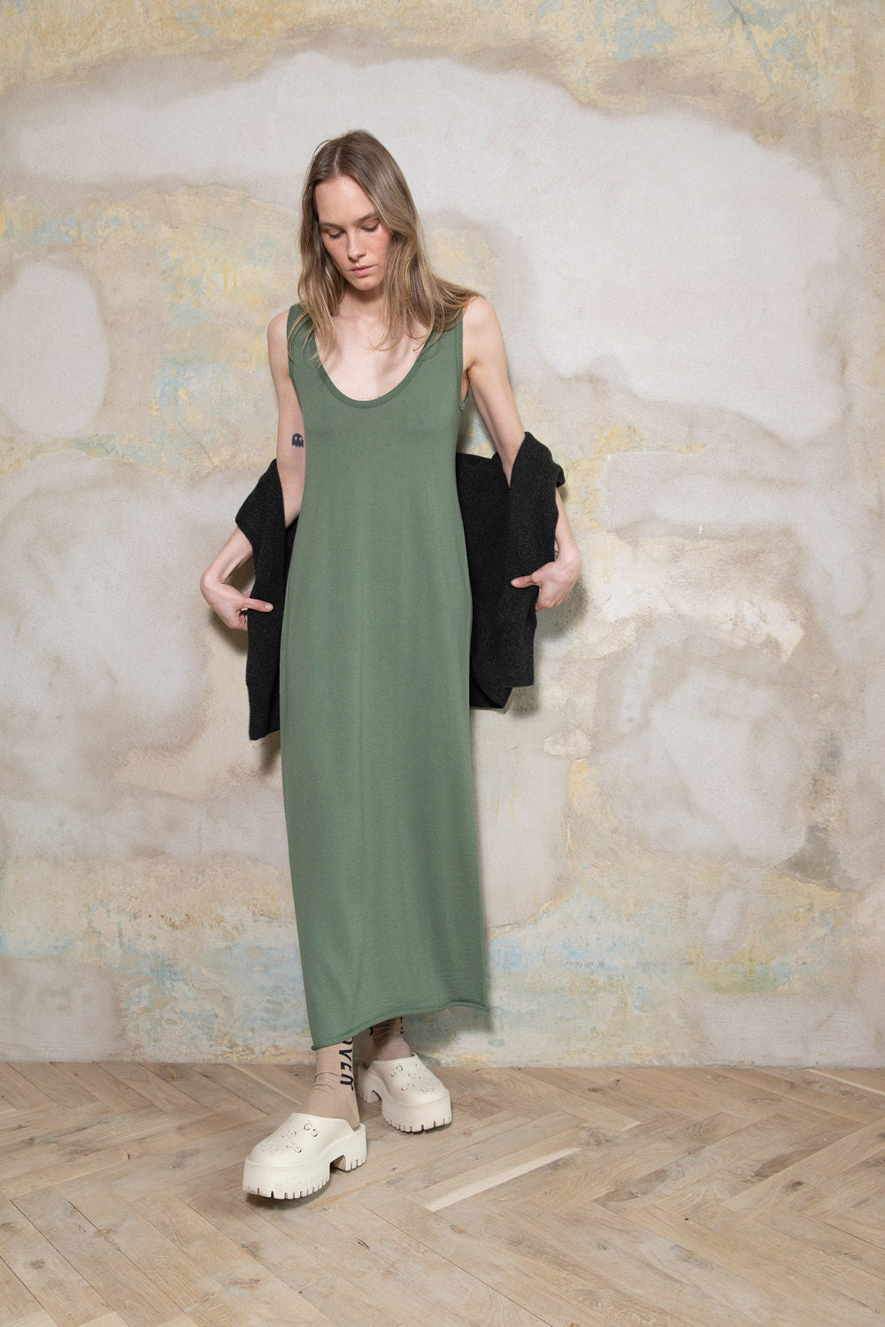 SEA GREEN SHEER-KNIT EXTRA FINE MERINO WOOL DRESS