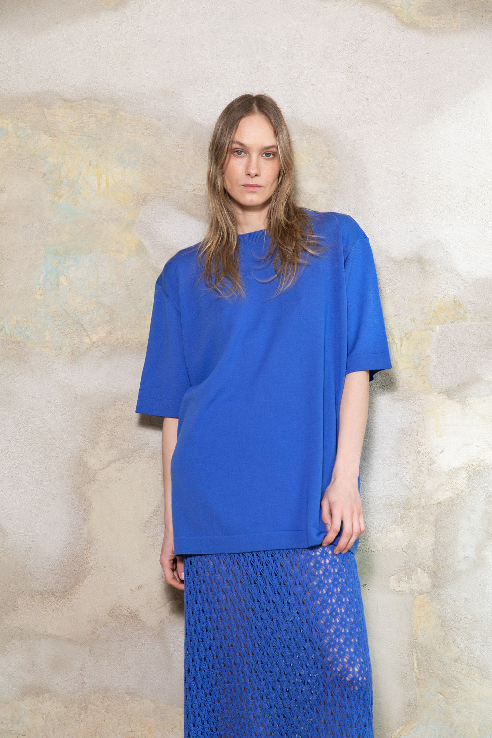 ELECTRIC BLUE EXTRA FINE MERINO WOOL T-SHIRT