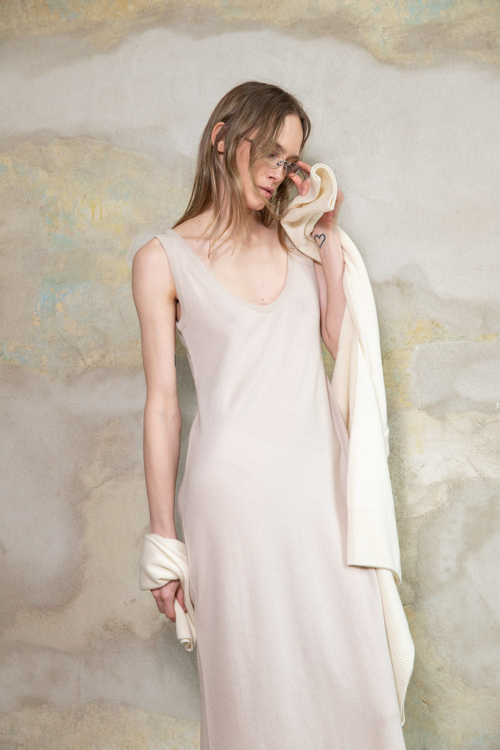 POWDER SHEER-KNIT EXTRA FINE MERINO WOOL DRESS