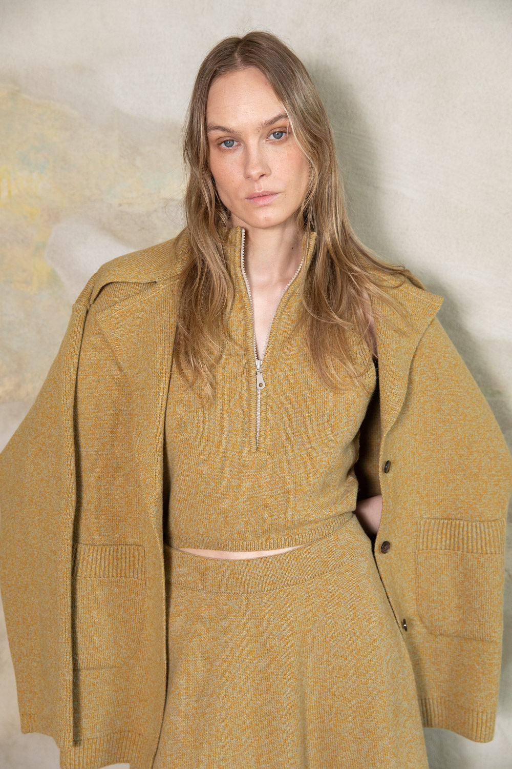 YELLOW MELANGE CASHMERE-MERINO WOOL MAXI SKIRT