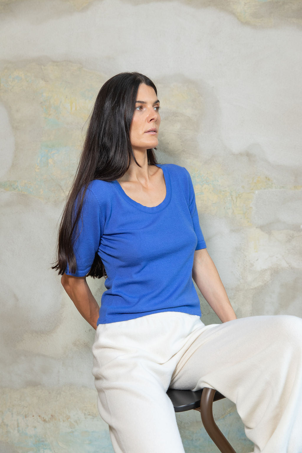 ELECTRIC BLUE EXTRA FINE MERINO WOOL TEE
