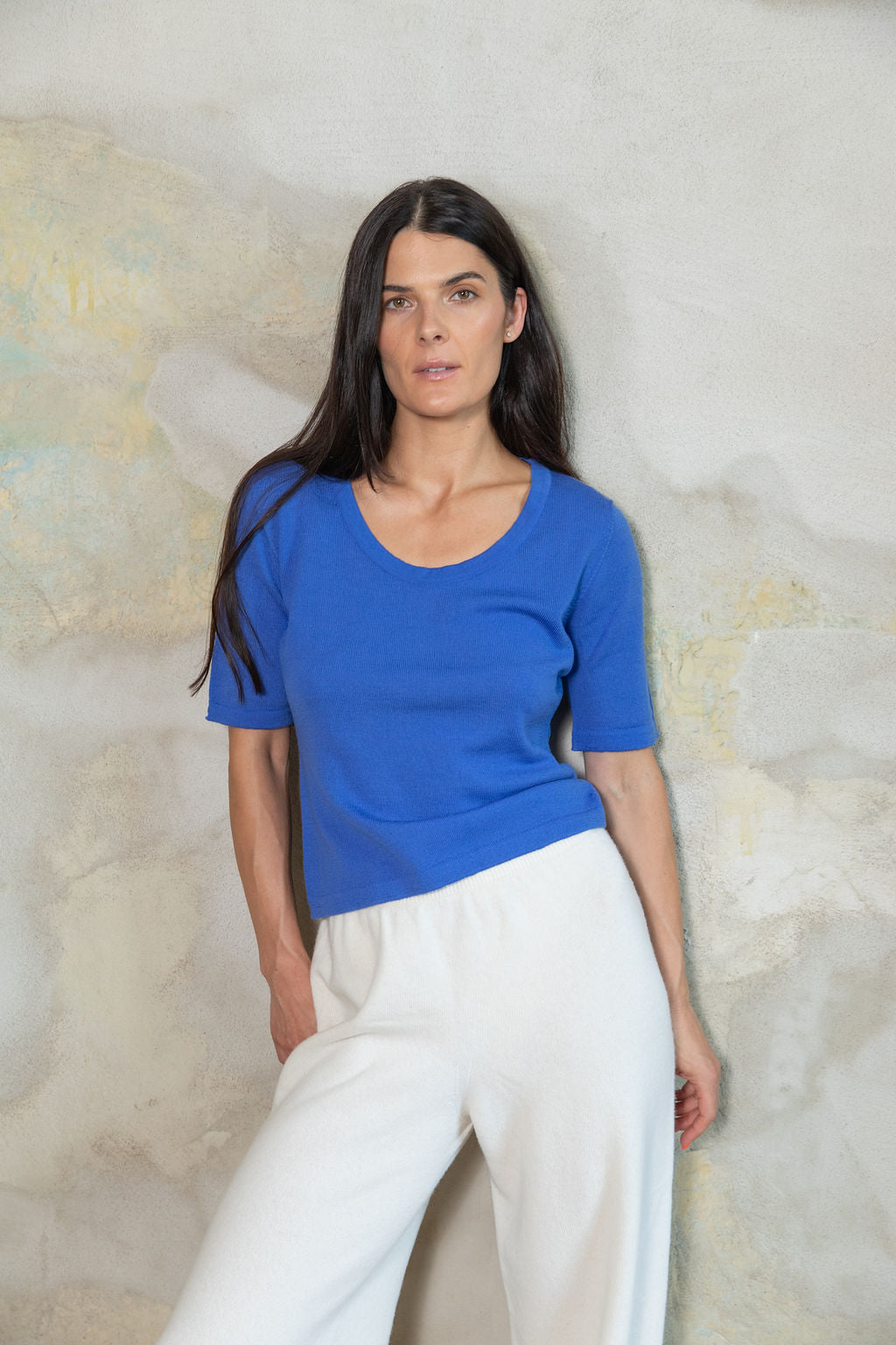 ELECTRIC BLUE EXTRA FINE MERINO WOOL TEE
