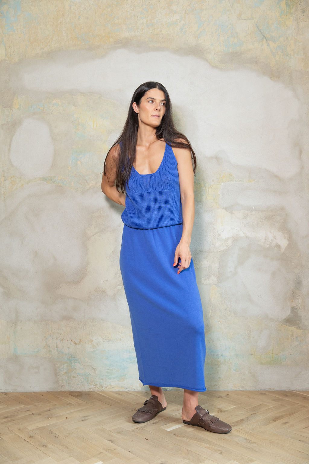 ELECTRIC BLUE EXTRA FINE MERINO WOOL CROCHET TOP