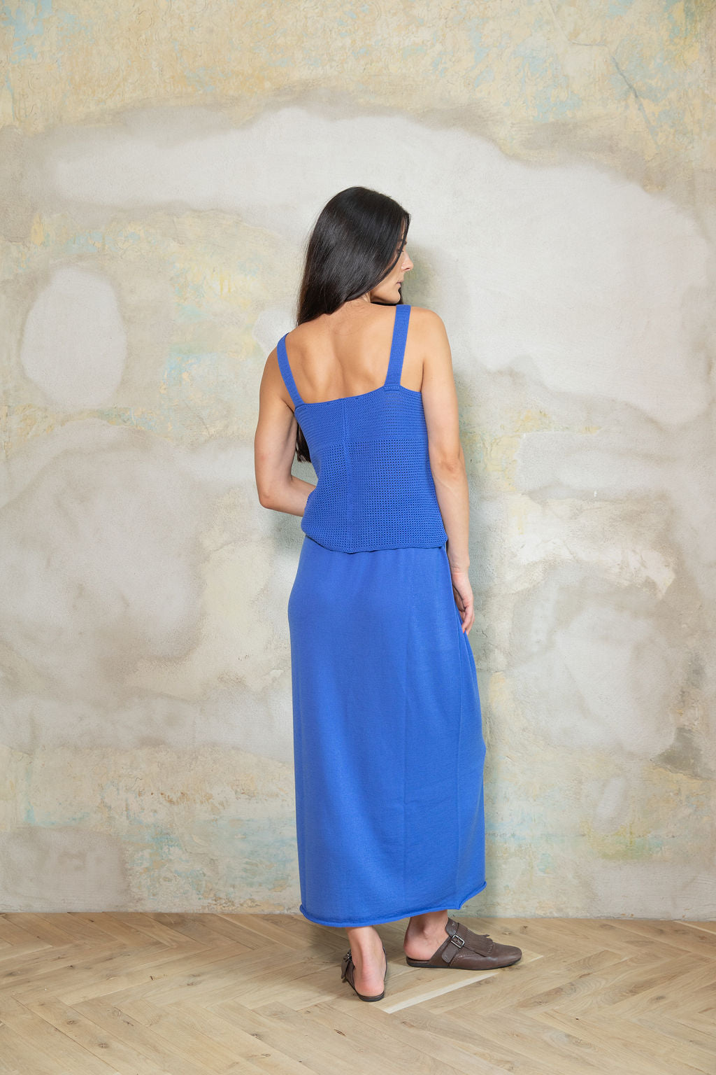 ELECTRIC BLUE EXTRA FINE MERINO WOOL CROCHET TOP