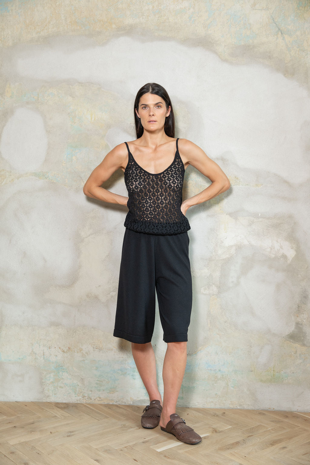 BLACK EXTRA FINE MERINO WOOL LACE TOP