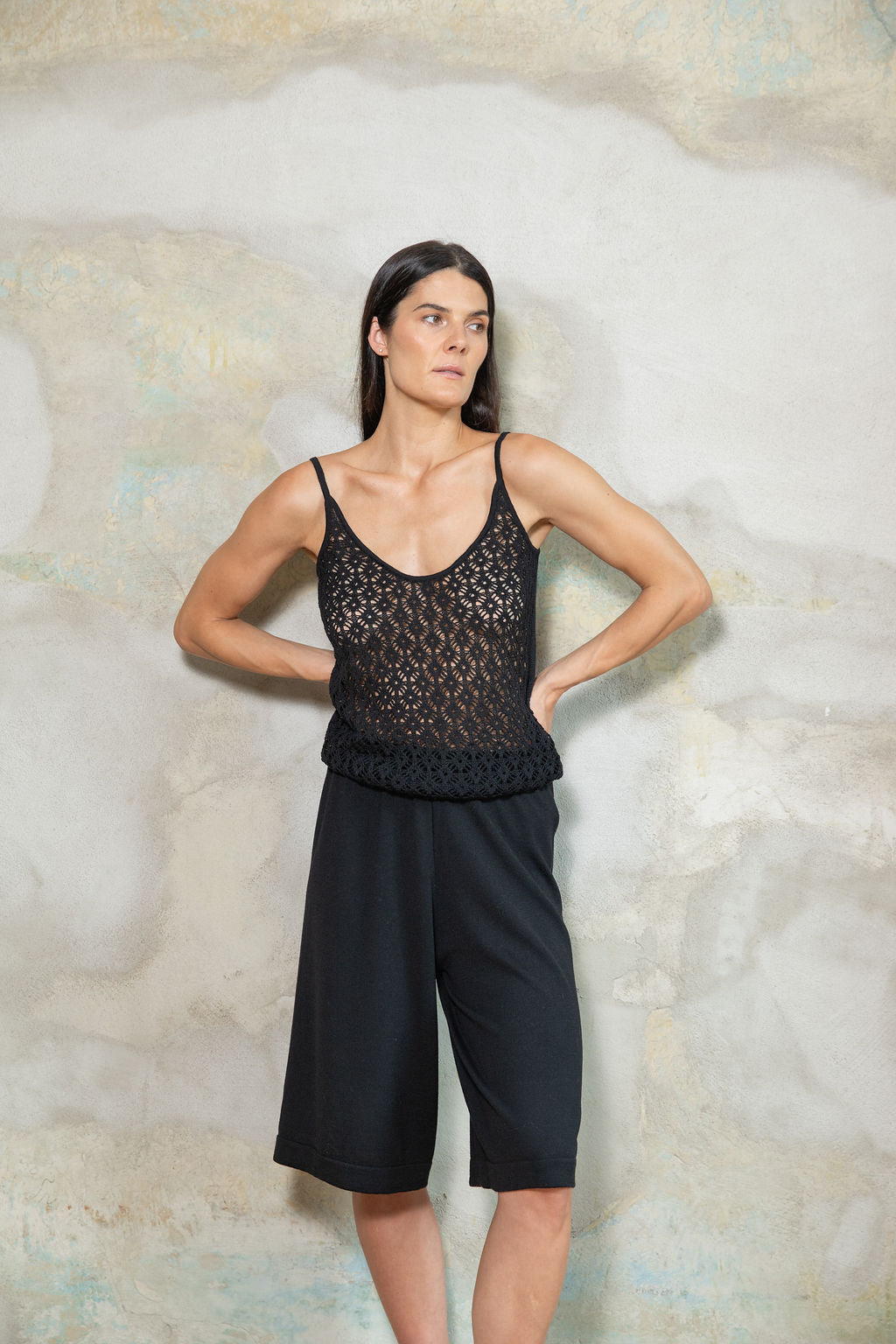 BLACK EXTRA FINE MERINO WOOL LACE TOP