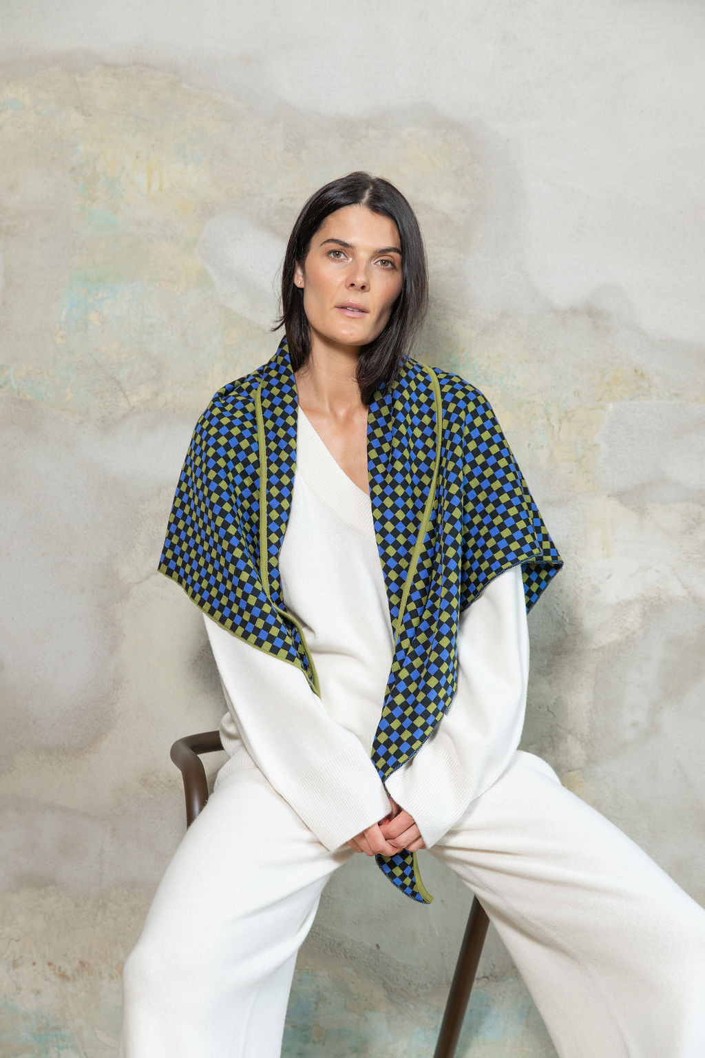 LIME GREEN/ELECTRIC BLUE/BLACK CHECKED EXTRA FINE MERINO WOOL SCARF