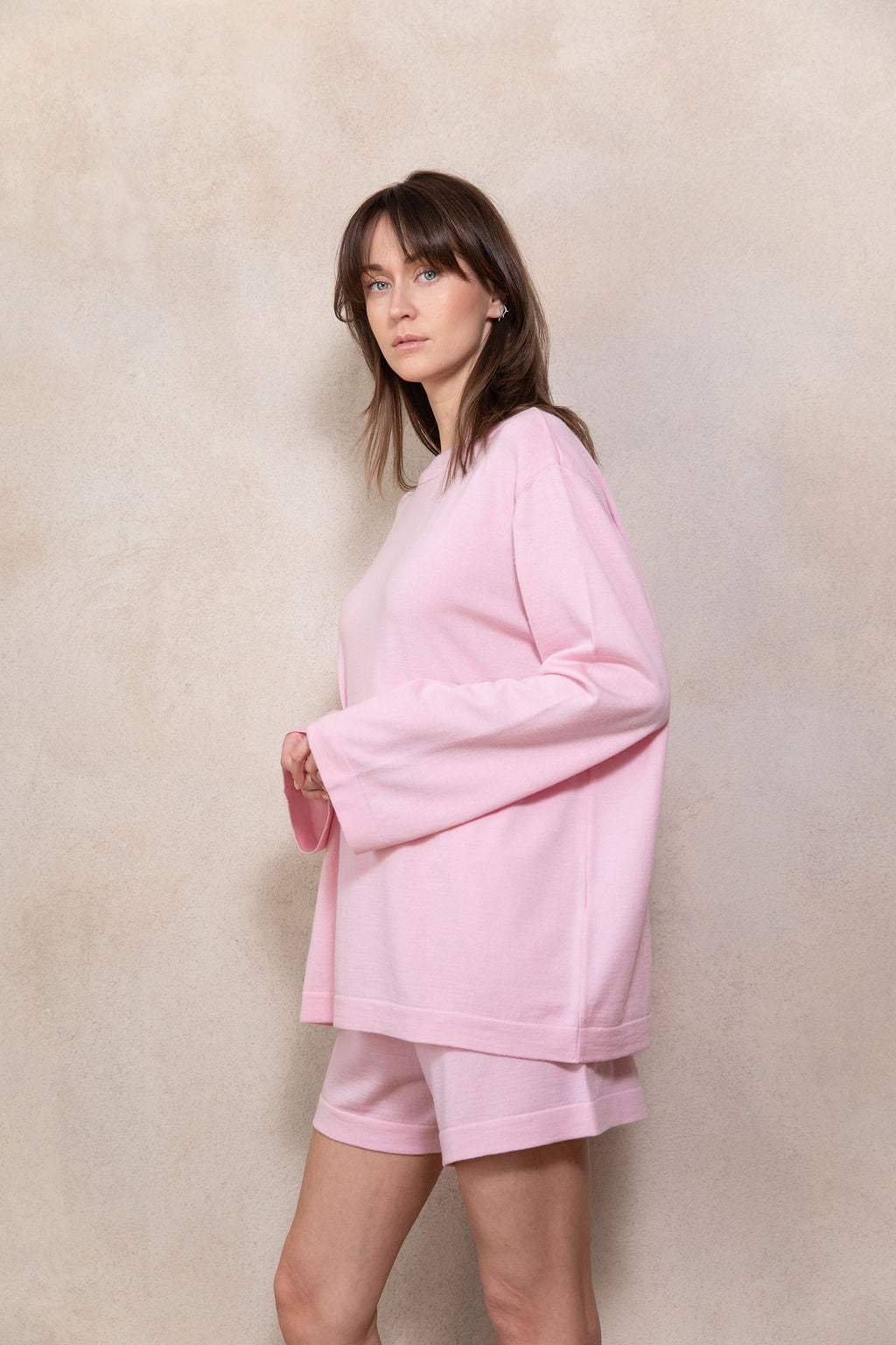 BABY PINK EXTRA FINE MERINO WOOL SHORTS