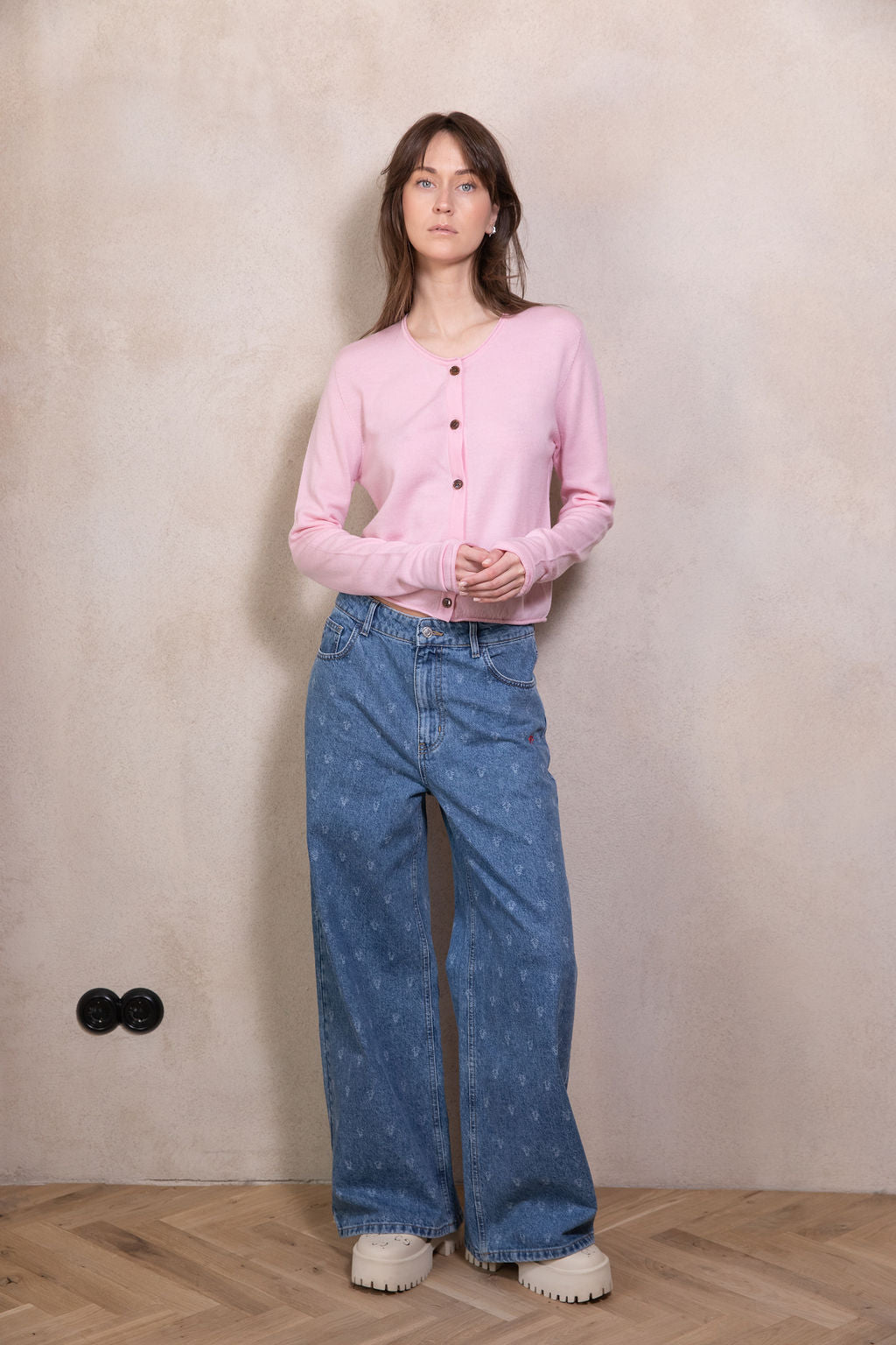 BABY PINK EXTRA FINE MERINO WOOL BUTTON-UP MINI CARDIGAN