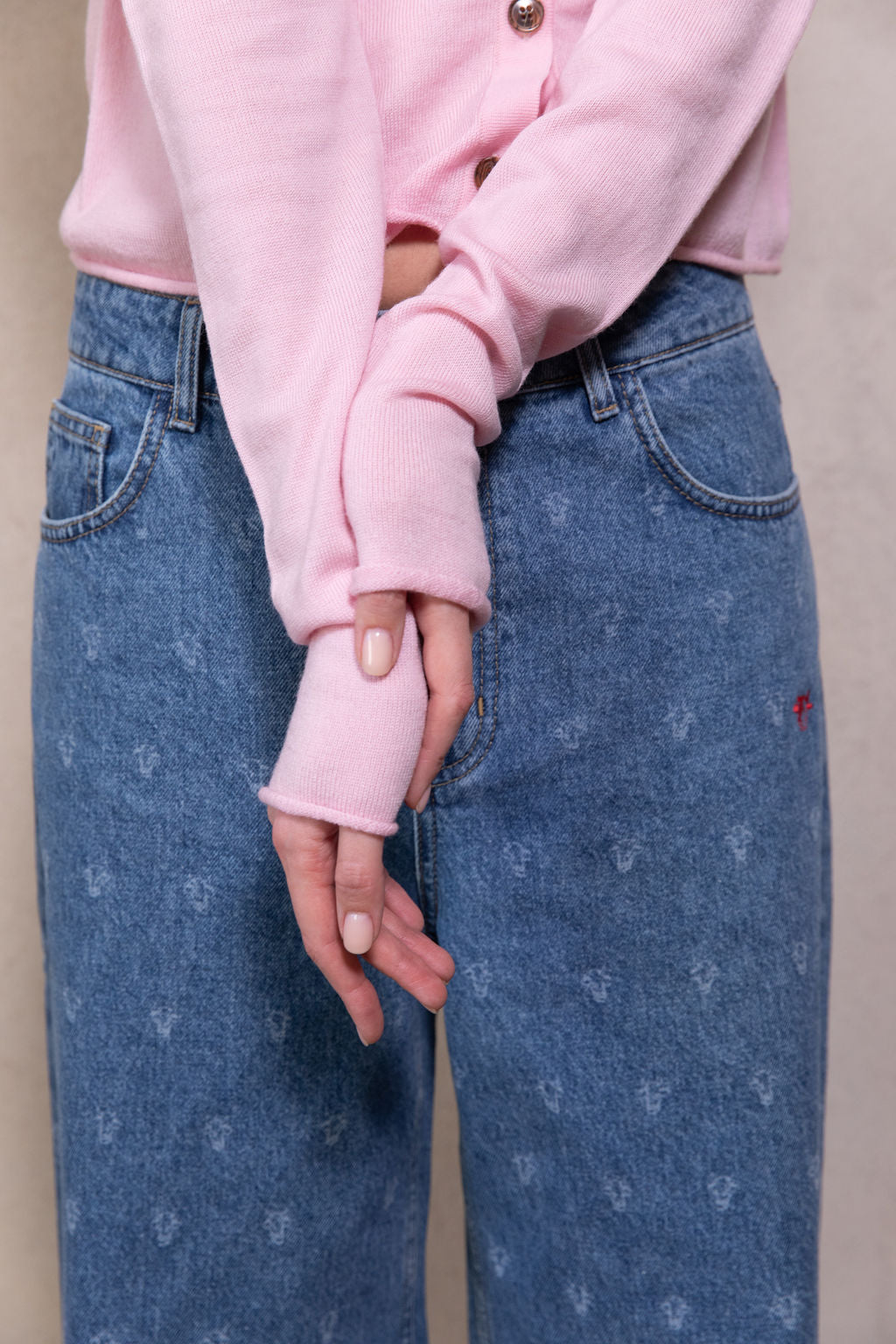BABY PINK EXTRA FINE MERINO WOOL BUTTON-UP MINI CARDIGAN