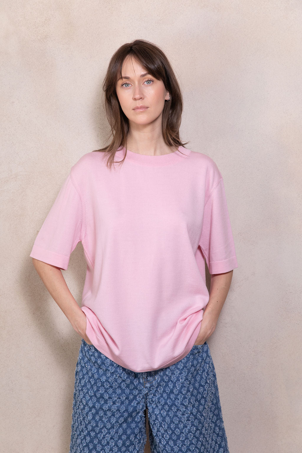 BABY PINK EXTRA FINE MERINO WOOL T-SHIRT